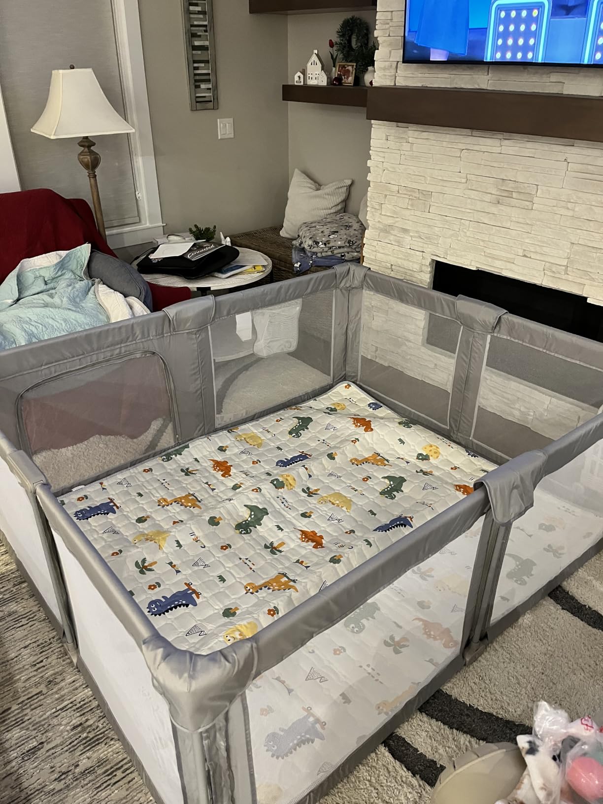 Foldable Baby Playpen with Mat, 71x59 Playpen for Babies and Toddlers, Large Collapsible Play Pen, Portable Safe Play Yard with Gate, Breathable Mesh, Anti-Fall customer photo 2