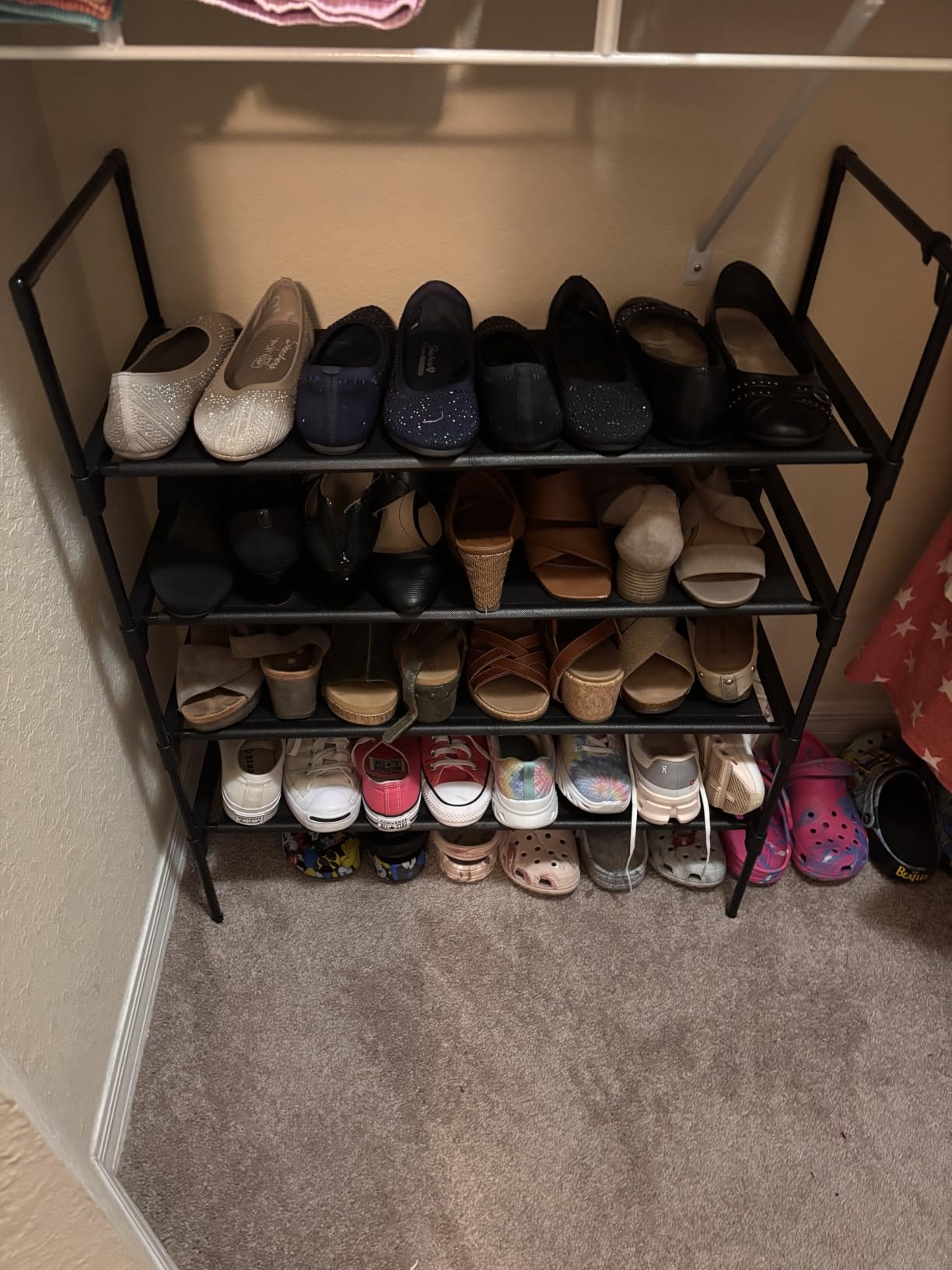 LANTEFUL 3 Tier Shoe Rack for Closet, Shoe Organizer with 5 Hooks, Long Shoe Shelf Storage for Sneaker and Boot Stackable Free Standing Shoe Rack for Entryway, Garage, Small Spaces, Dorm customer photo 2