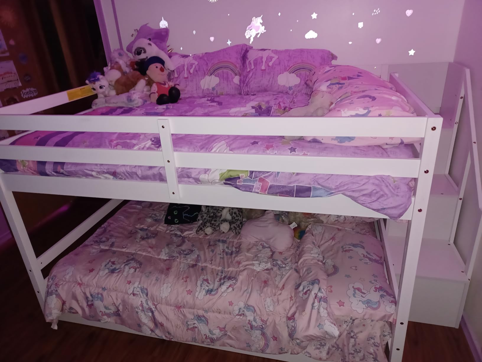 Giantex Twin Over Twin Bunk Bed with Stairs, Solid Wood Floor Bunk Bed with Storage Staircase & Full-Length Guardrails, Low Bunk Bed for Kids, Teens, Adults, Dorm, Small Space, White customer photo 2