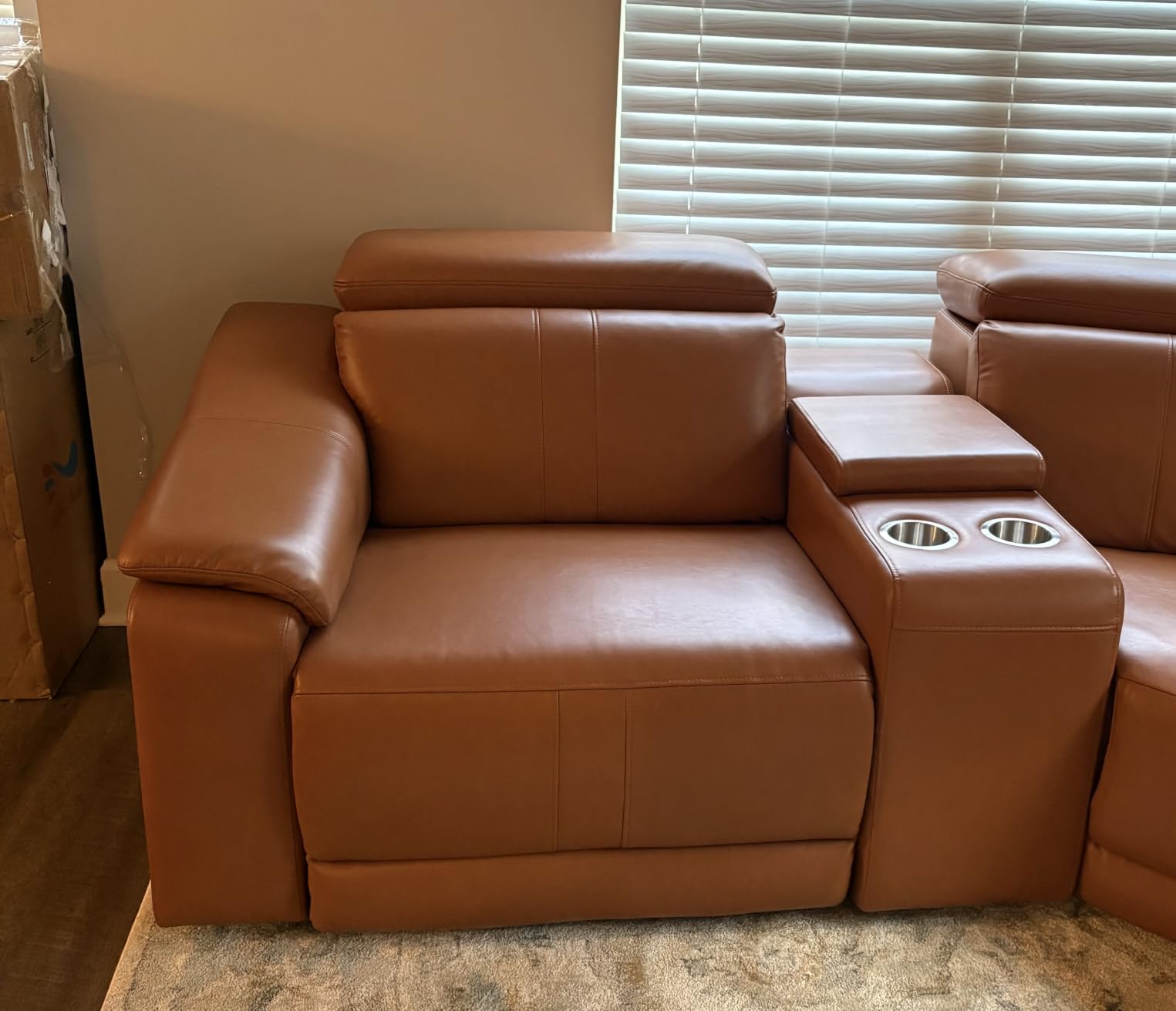 Power Recliner Sectional Sofa, L-Shaped Living Room Furniture Set, Light Brown Leather Sofa, Reclining Sectional Couch with Storage Console/Cup Holder customer photo 1