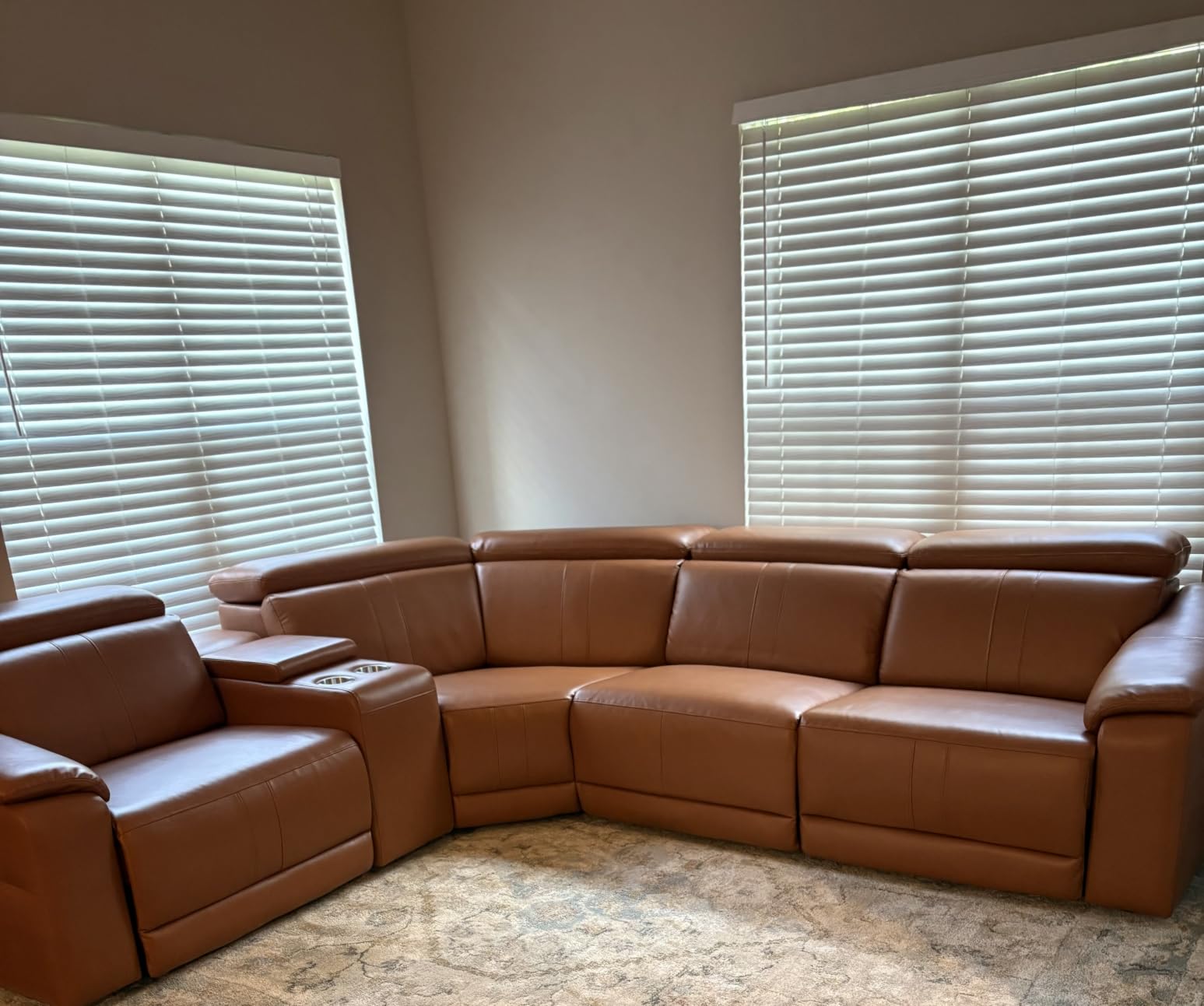 Power Recliner Sectional Sofa, L-Shaped Living Room Furniture Set, Light Brown Leather Sofa, Reclining Sectional Couch with Storage Console/Cup Holder customer photo 2