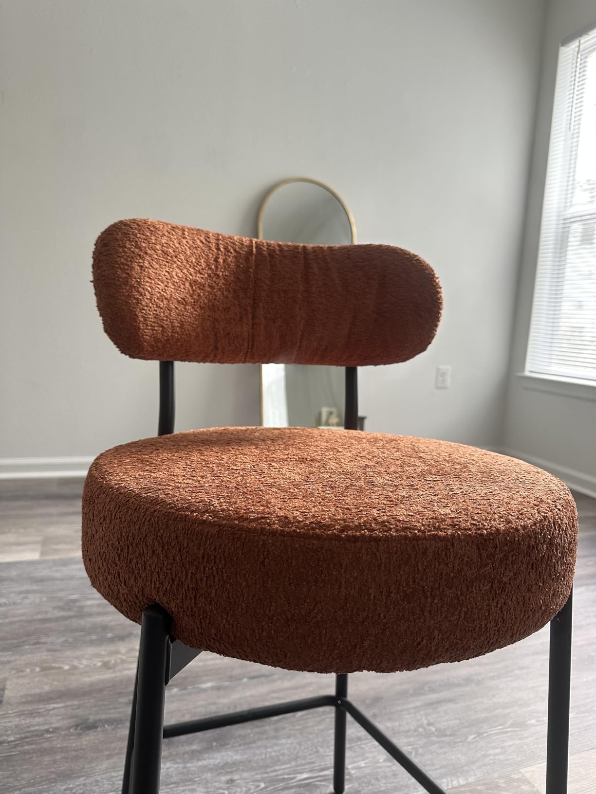 DYHOME Bar Stools Set of 3, Modern Counter Height Bar Stools with Curved Back Metal Legs, 24 Inch Beige Upholstered Boucle Barstools for Kitchen Island, Cafe Chair customer photo 2
