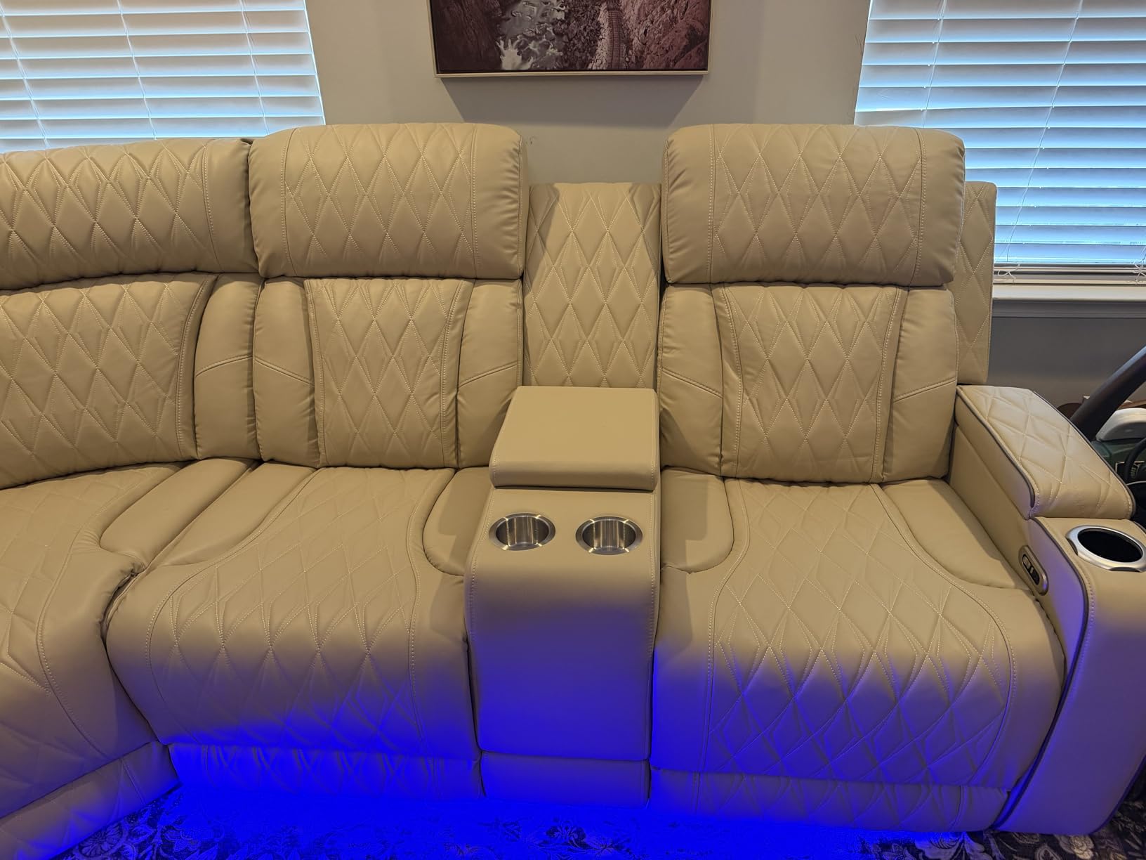 Breathing Leather Reclining Sofa Set, Power Recliner Sectional Couch with LED Light, Modern Living Room Furniture Set with USB Port/Storage, Brown customer photo 1