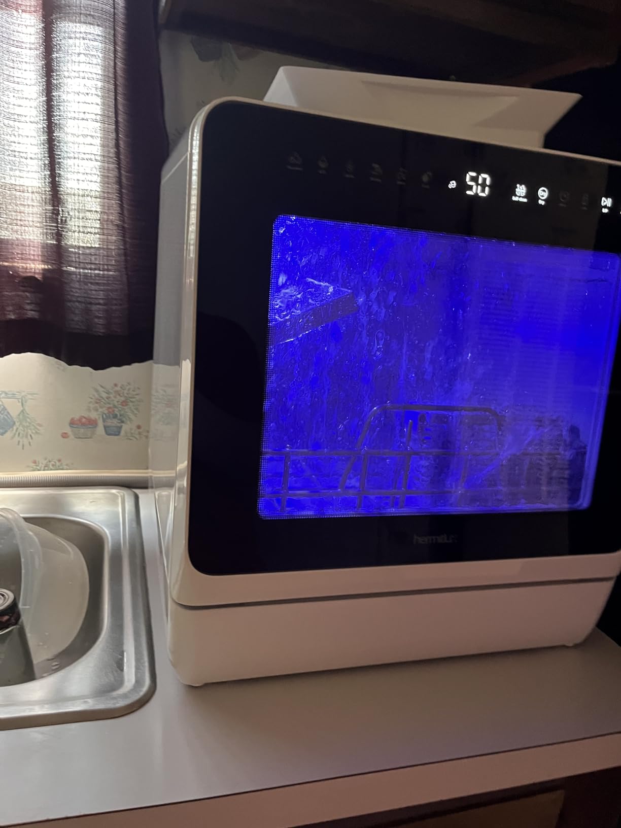Hermitlux Countertop Dishwasher, 7 Washing Programs Portable Mini Dishwasher with 5-Liter Built-in Water Tank for Apartments & RVs, LED Light, Glass Door, No Hookup Needed customer photo 1