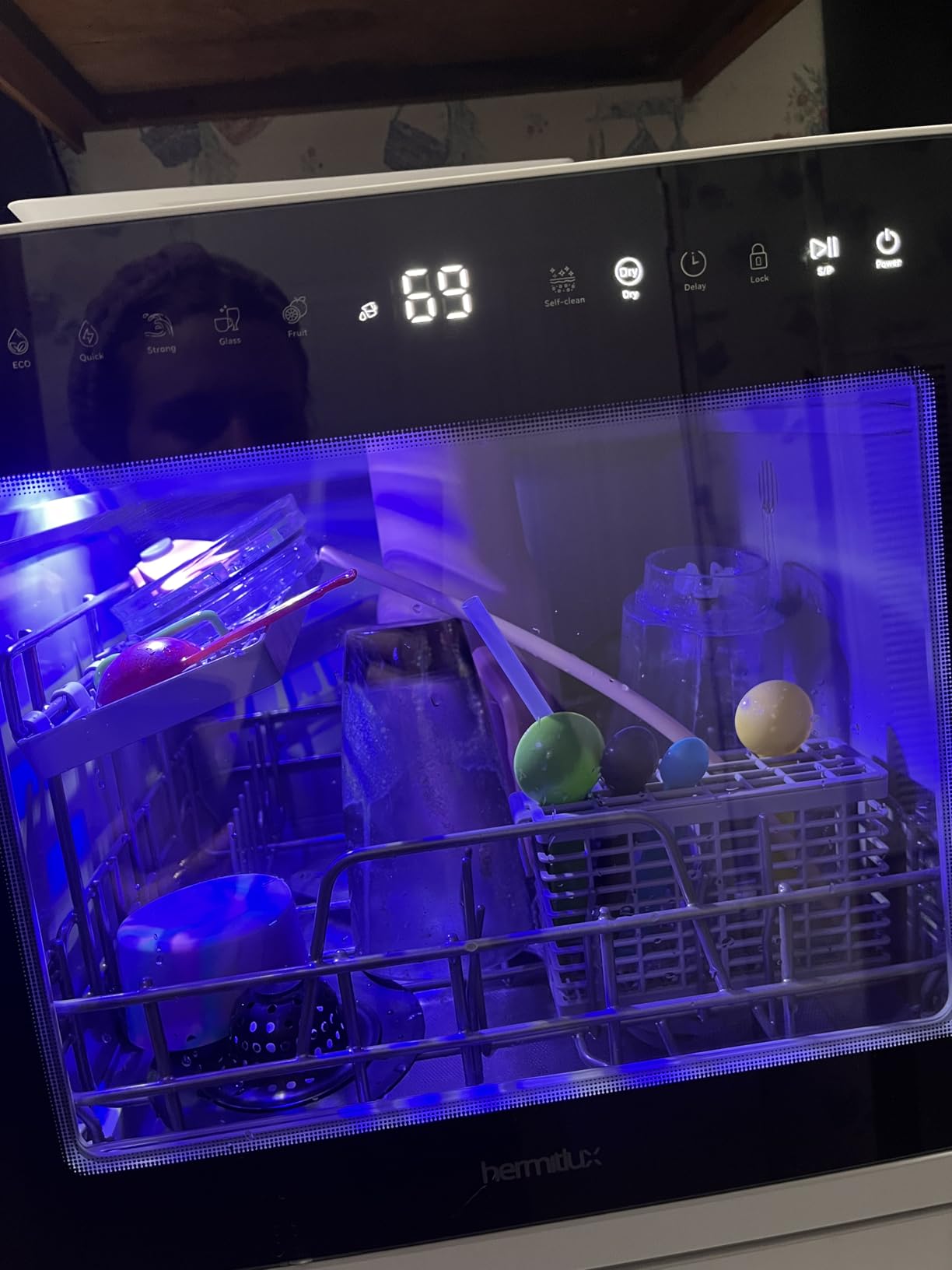 Hermitlux Countertop Dishwasher, 7 Washing Programs Portable Mini Dishwasher with 5-Liter Built-in Water Tank for Apartments & RVs, LED Light, Glass Door, No Hookup Needed customer photo 2
