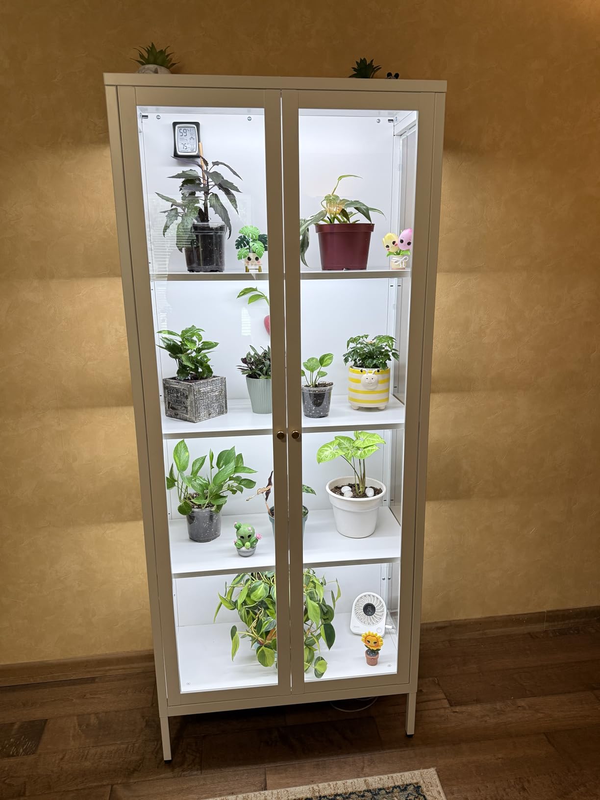 UNICOLY Display Cabinet with Glass Doors, Glass Display Cabinet 4-Tier, Metal Curio Display Cabinet with Tempered Glass Doors for Living Room, Plant, Display Shelf, Assembly Required, White customer photo 2