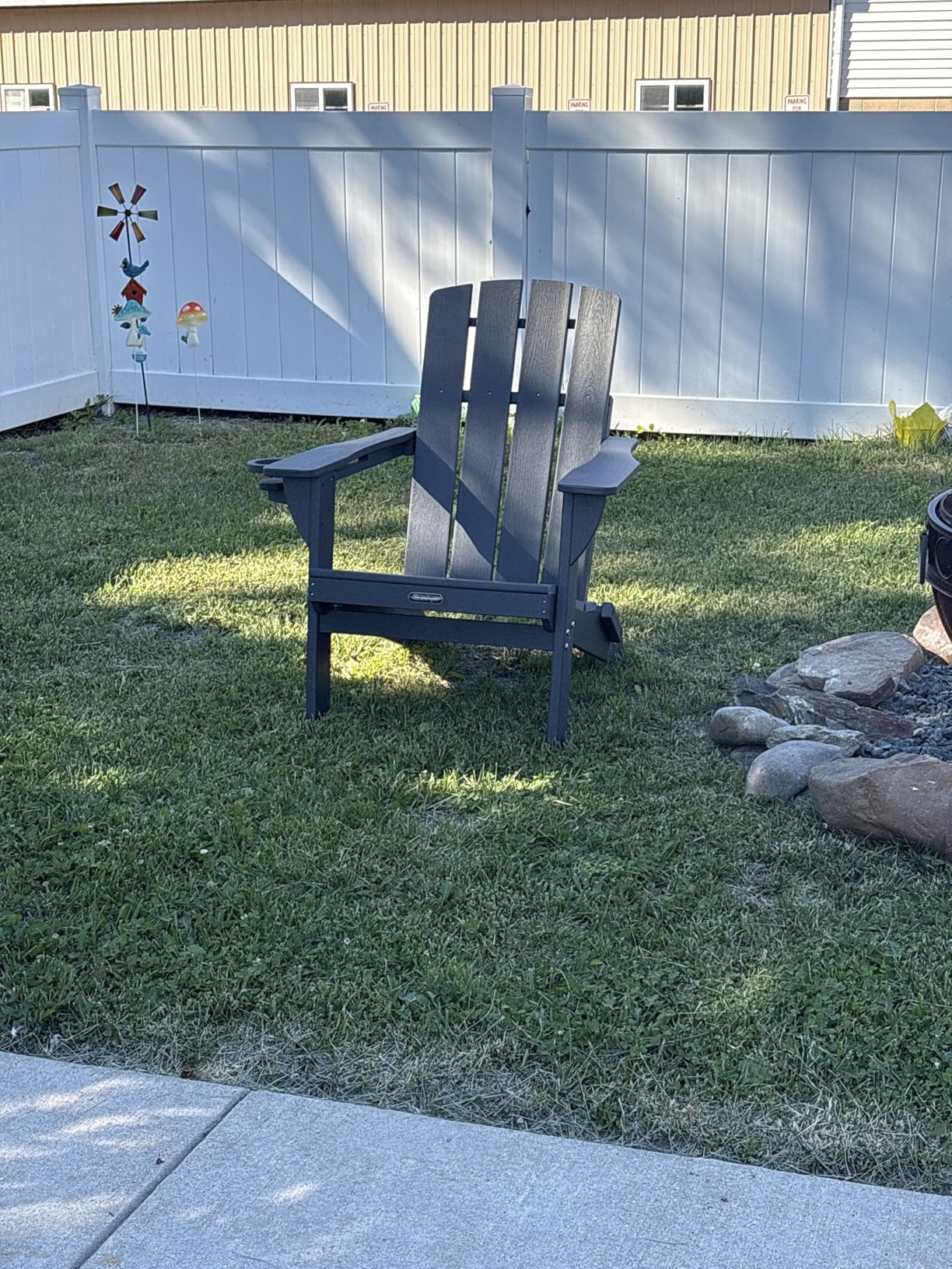 Folding Adirondack Chair, HDPE Adirondack Chairs with 2 Cup Holder, Plastic All-Weather Fire Pit Chairs, Outdoor Lawn Chair for Patio Garden (Grey) customer photo 2