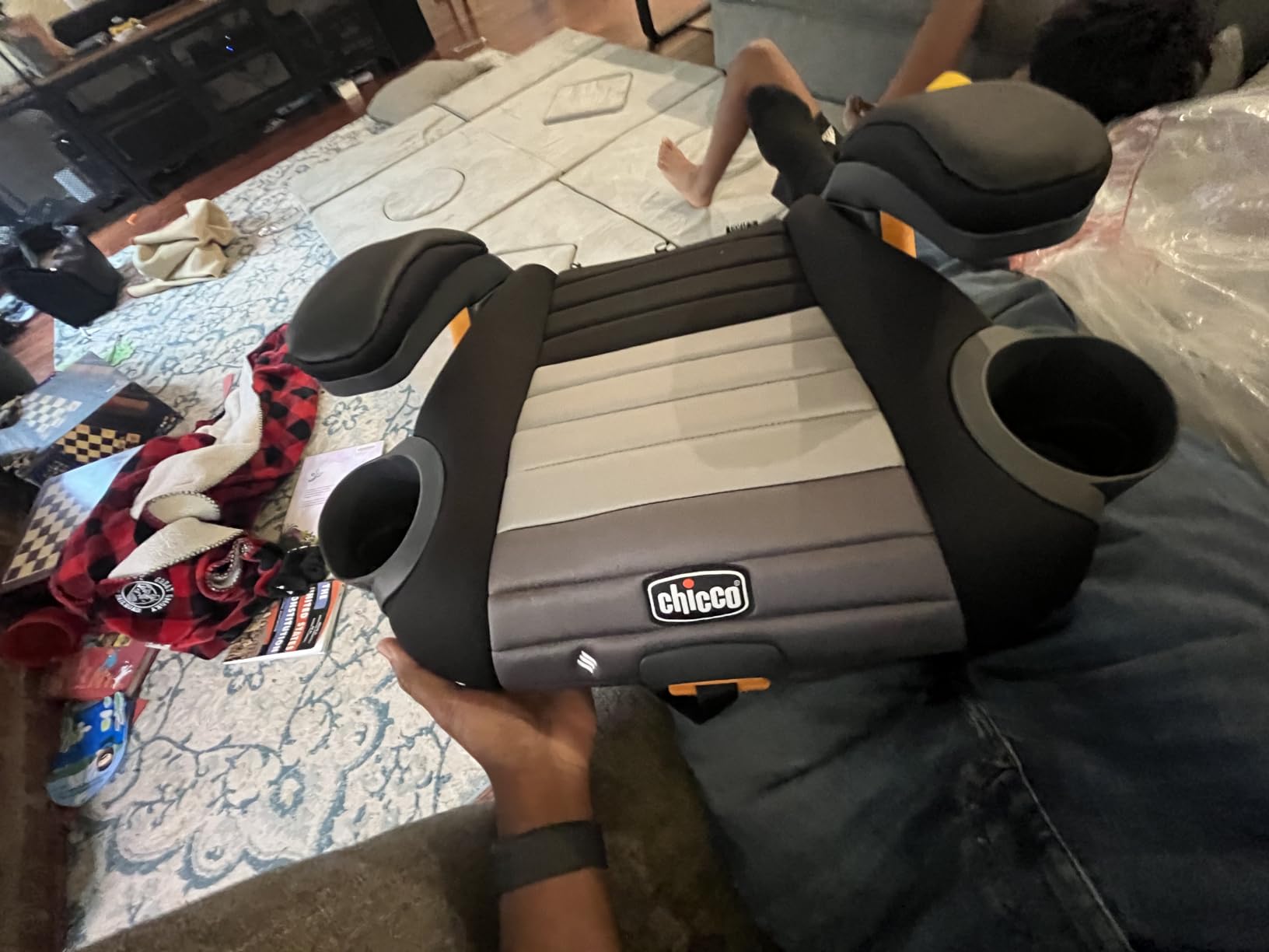 Chicco GoFit ClearTex Plus Backless Booster Car Seat, Latch Attachment, Quick-Release Latch Removal, Portable Car Booster Seat for Children at Least 4 Years Old and 40-110 lbs, Sunset/Purple customer photo 2