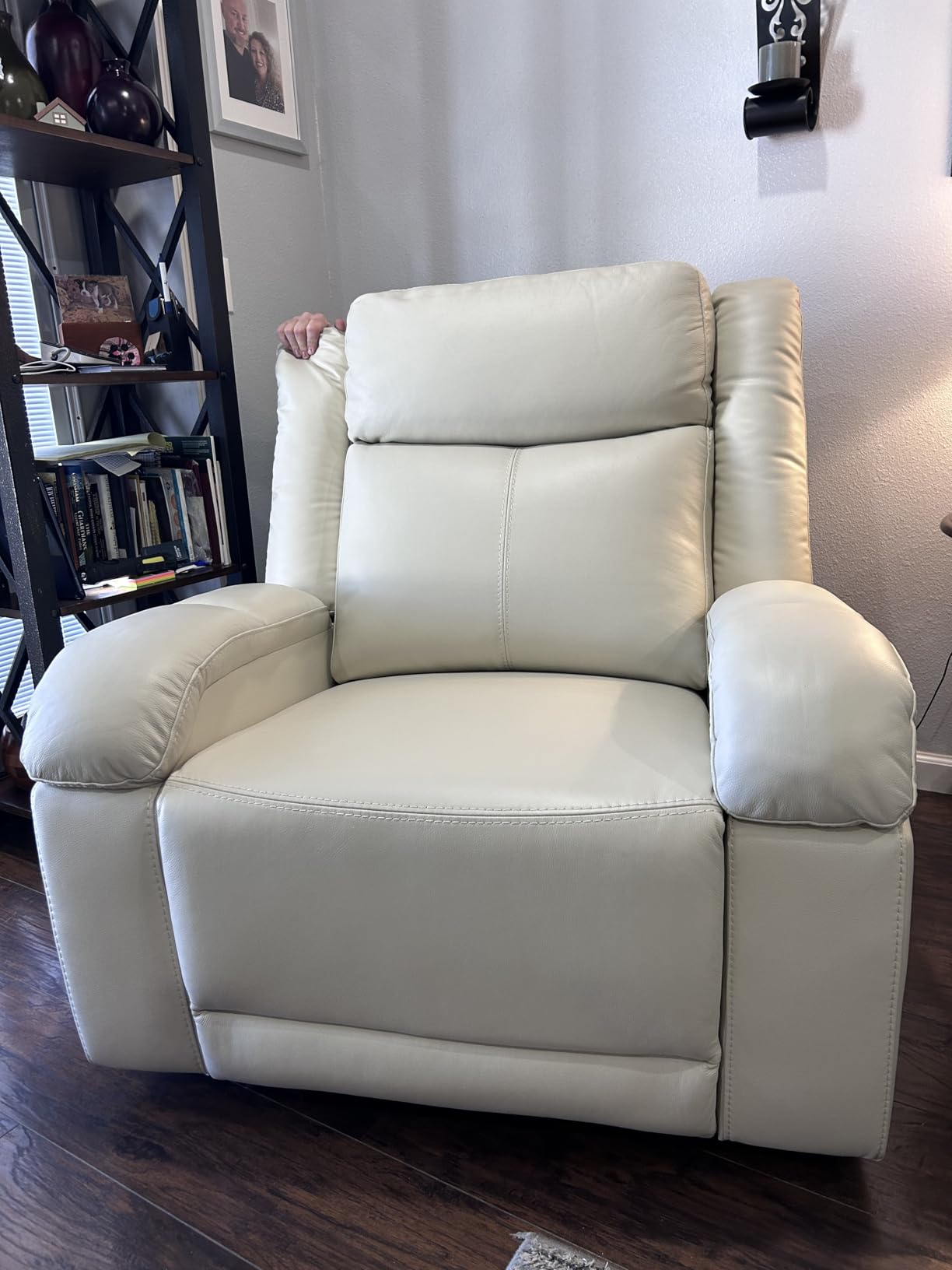 Watson & Whitely Genuine Leather Power Recliner Chairs for Adults, Wall Hugger RV Recliner with Power Headrest & Charging Ports, Electric Recliner Sofa Chair for Living Room, Cream customer photo 1