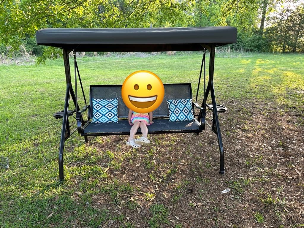 ZZW 3 Person Patio Swing Outdoor Swing for Adults with Adjustable Canopy & Upgraded Cup Holders Textilene Fabric Porch Swing Chair with Stand Heavy Duty 800 LBS customer photo 2