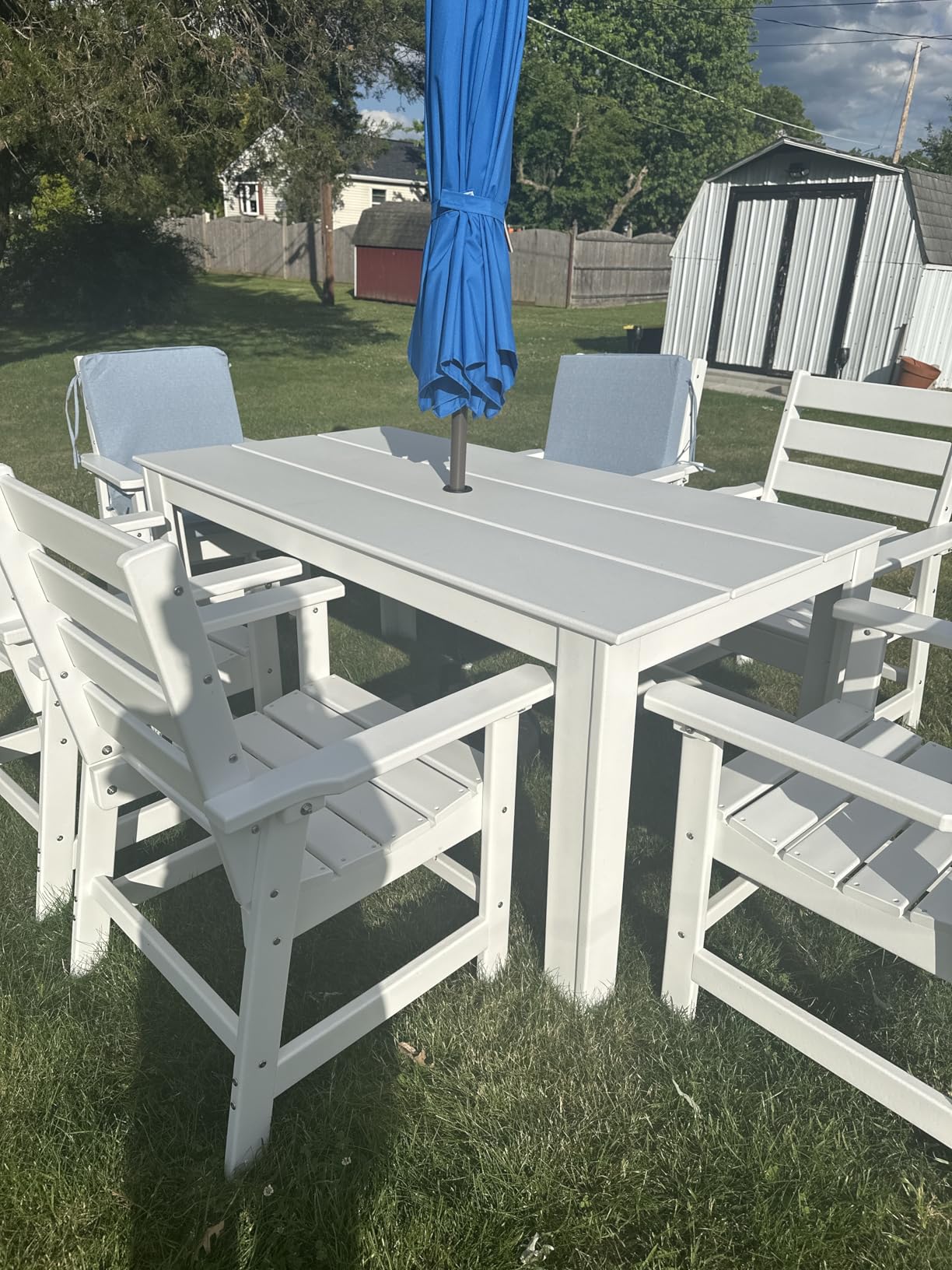 GREENVINES 7-Piece Outdoor Dining Set | HDPE | Patio Table and Chairs Sets for 6 | Patio Furniture | All Weather | Umbrella Hole | Grey | for Backyard Poolside Garden customer photo 1