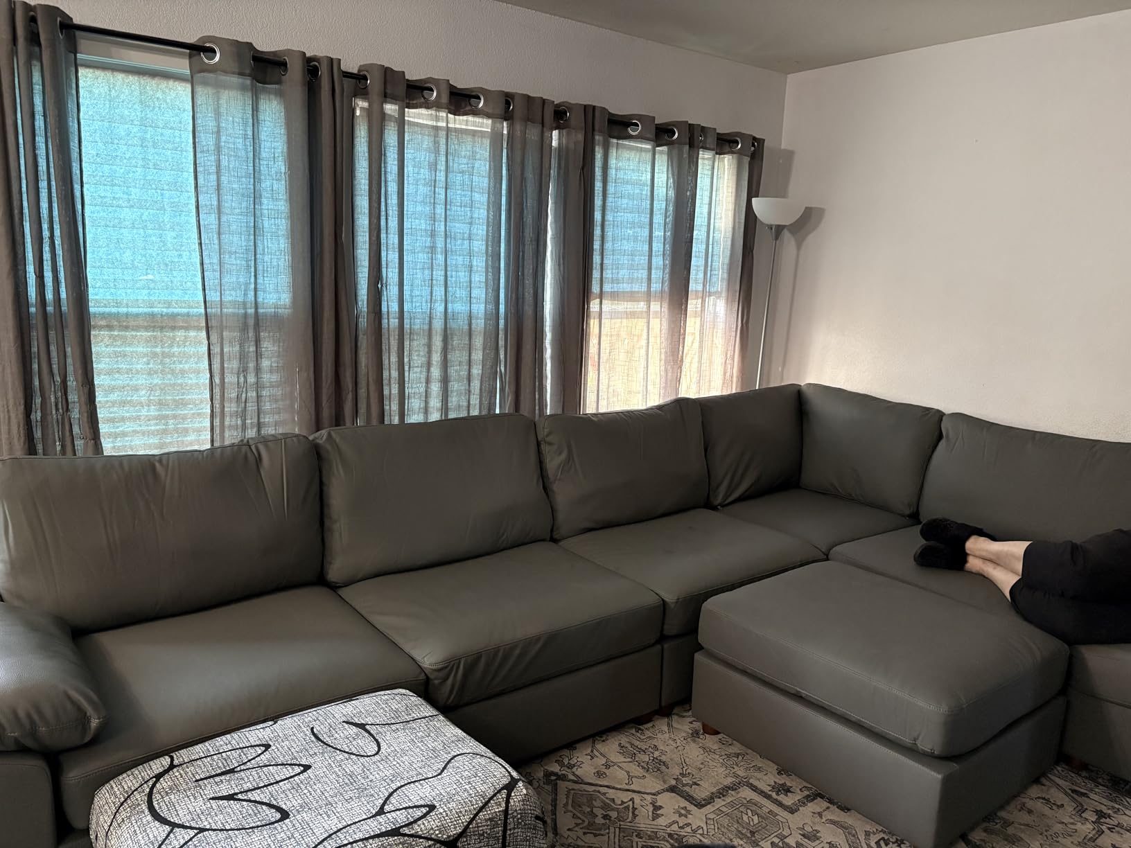EASE MOOSE Oversized Modular Sectional Sofa, Leather Sectional Couch with Deep Seat, Extra Large L Shaped Couch, Modern Comfy Scratch Resistant Faux Leather Material Sofa, Beige customer photo 1