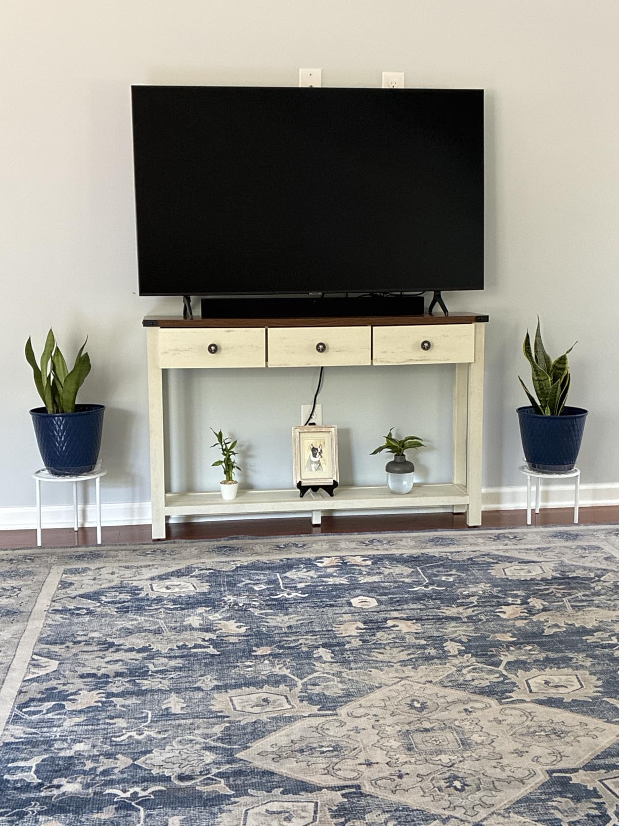 VASAGLE LIRY Collection - Console Sofa Table, Narrow Entryway Table with 3 Drawers, Open Storage Shelf, Metal Corners, Farmhouse Style, Honey Brown customer photo 2