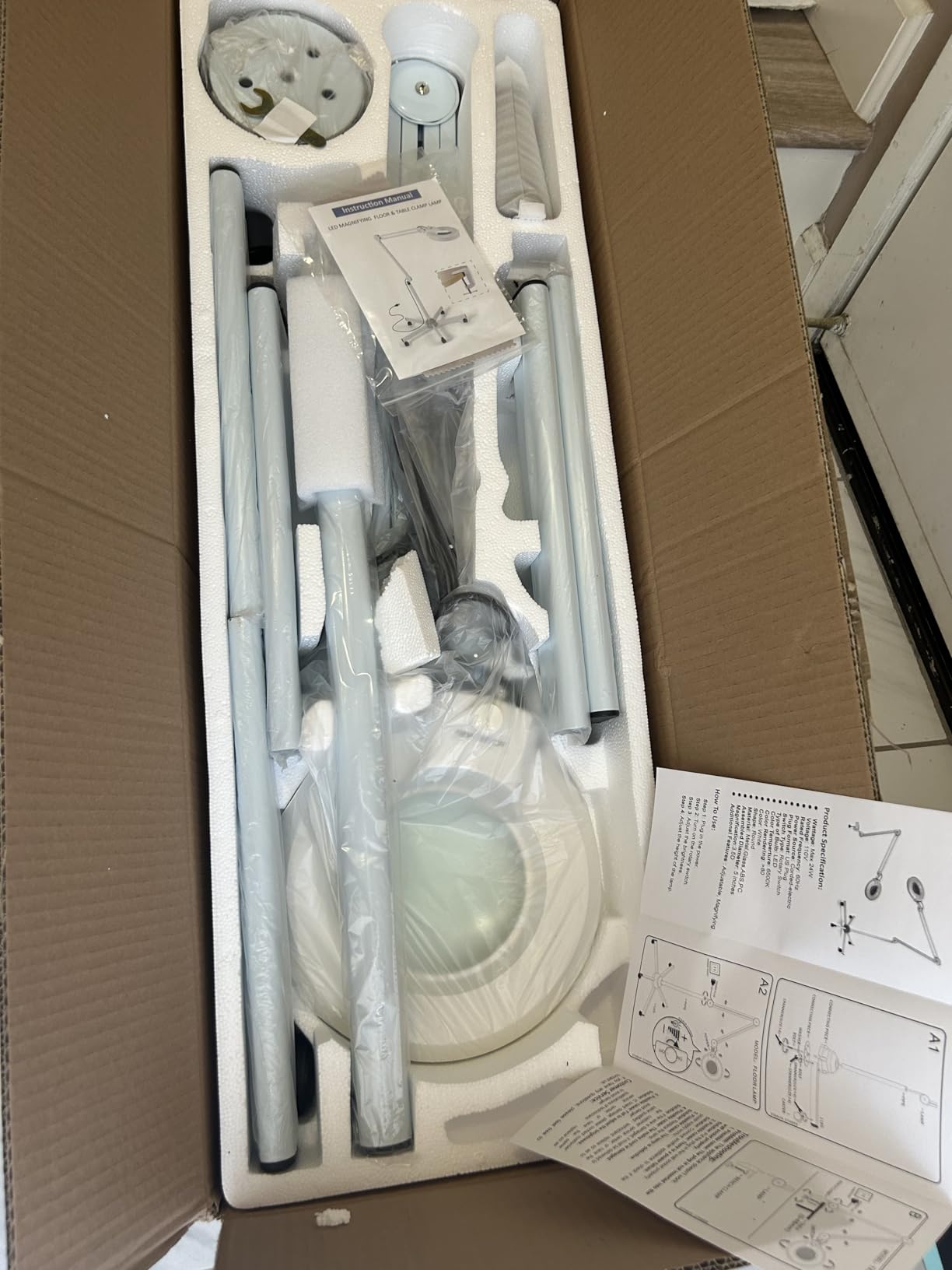 12X Super Bright 2,200 Lumens Magnifying Glass with Light and Stand, Floor Lamp with 5 Wheels Rolling Base for Lash Estheticians, Stepless Dimmable, LED Lighted Magnifier for Sewing Crafts - White customer photo 1