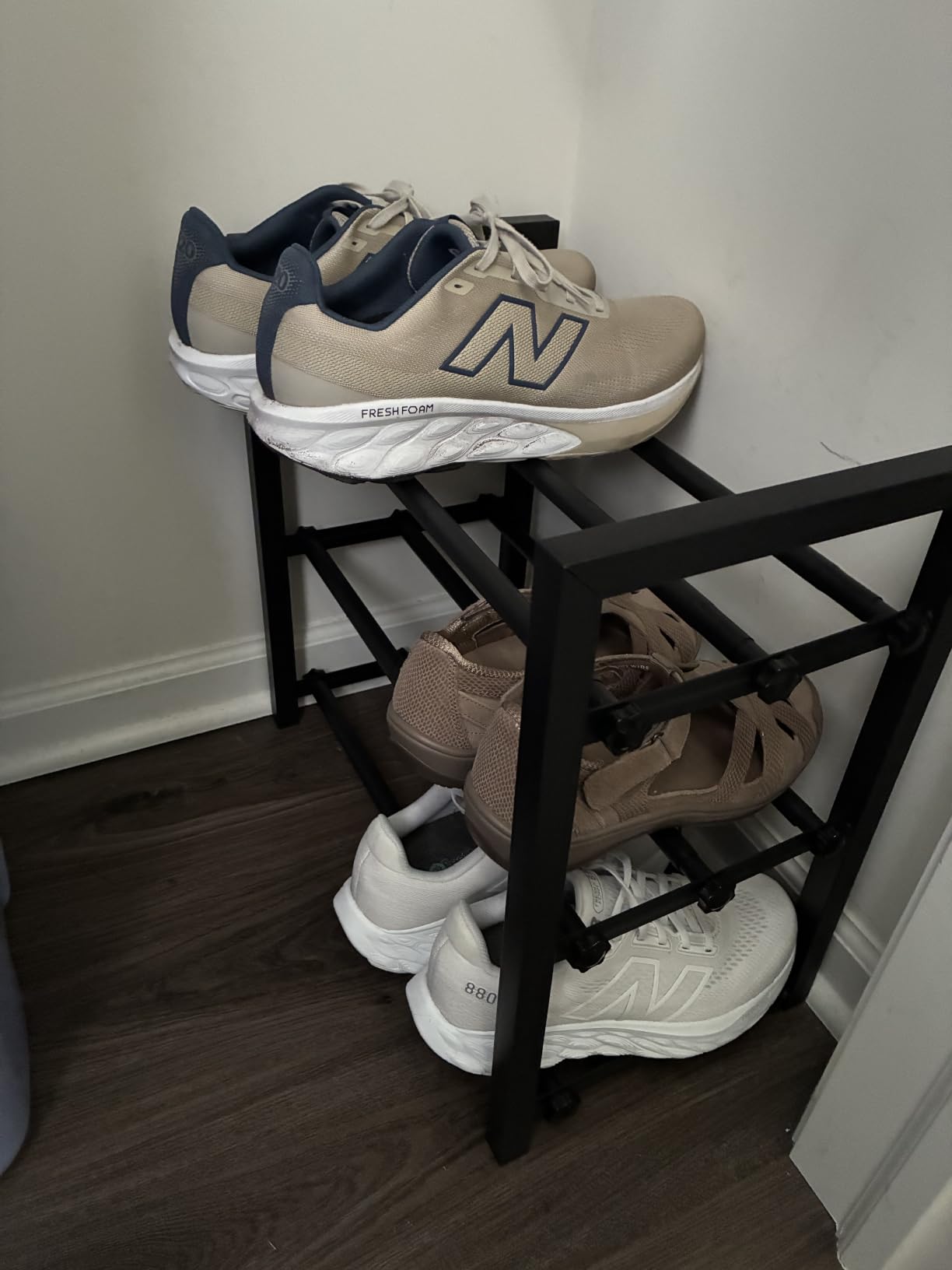 Upgraded 3-Tier Expandable Shoe Rack, Adjustable Shoe Shelf Storage Organizer Heavy Duty Metal Free Standing Shoe Rack for Entryway Closet Doorway (Black) customer photo 1