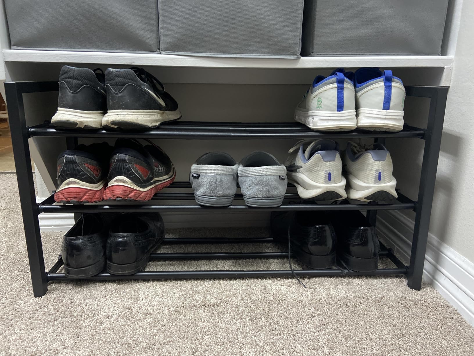 Upgraded 3-Tier Expandable Shoe Rack, Adjustable Shoe Shelf Storage Organizer Heavy Duty Metal Free Standing Shoe Rack for Entryway Closet Doorway (Black) customer photo 2
