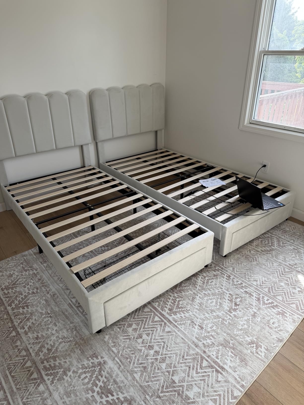 GarveeHome Twin Bed Frame, Upholstered Platform Bed with Wave Headboard for Girls/Kids, Easy Assembly, Wooden Slats Support, No Box Spring Needed, Boucle Beige customer photo 2