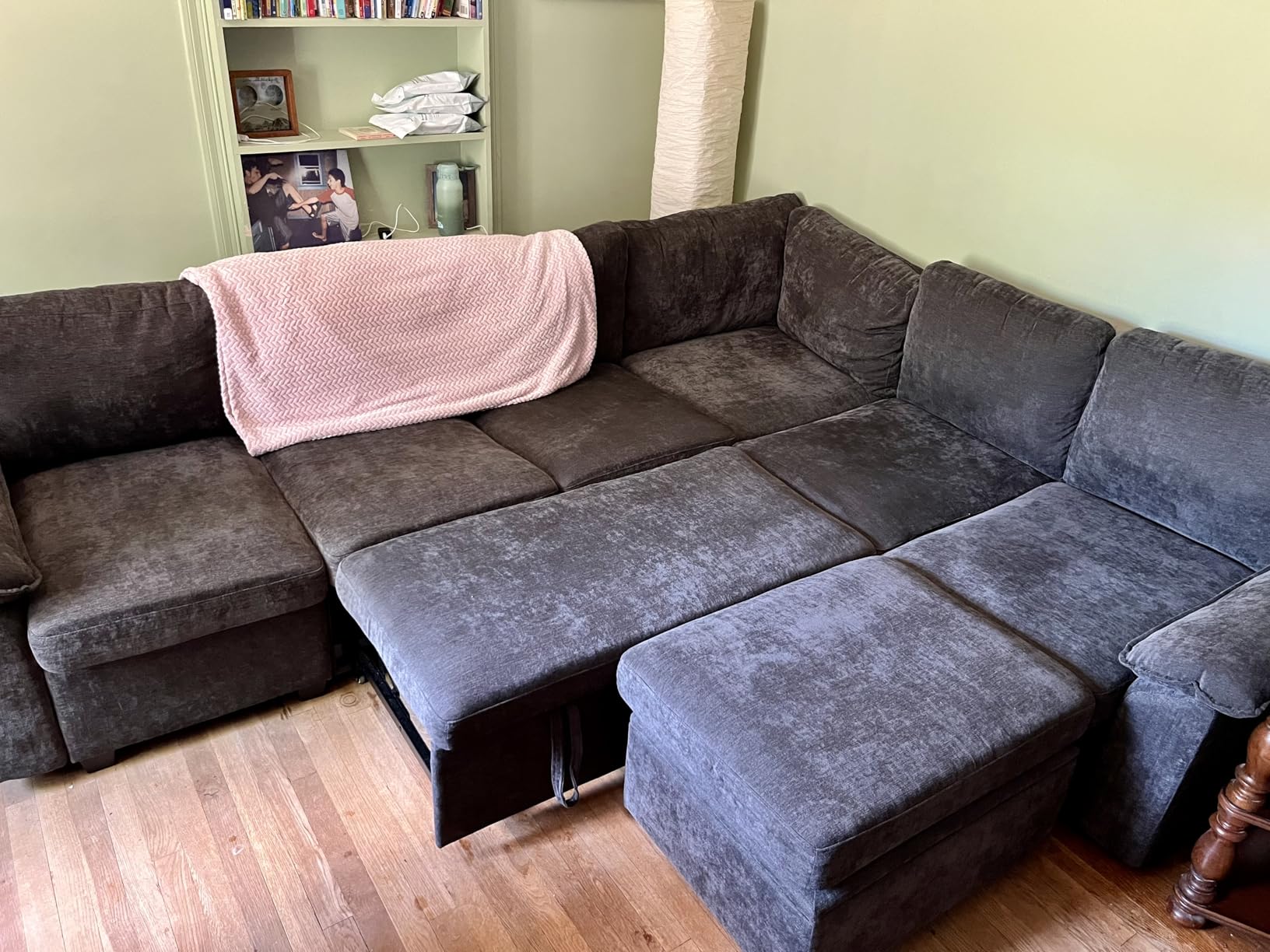 108 Inch Sectional Sleeper Sofa with Pull Out Bed, U Shaped 7 Seat Modular Sectional Sofa with Storage, Cloud Modular Couch, Dark Grey customer photo 1