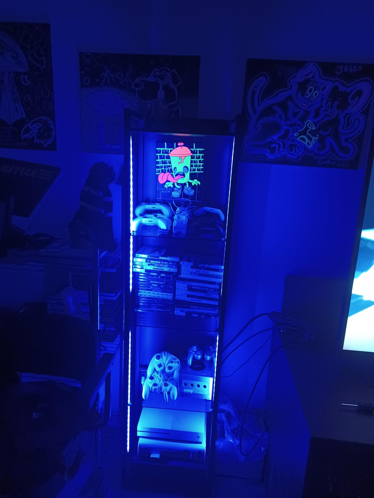 AODK Display Case with LED Lights, Display Cabinet with Glass Storage Shelves, 4-Tier Curio Cabinet for Collectibles with Open Shelf, White Book Shelf customer photo 1