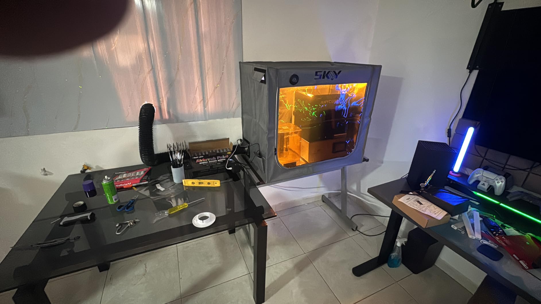 SKOUPHY Double Space Resin 3D Enclosure with Ventilation Kit LED Light, 3D Printer Vented Enclosure Tent Cover Iron Frame Eliminate Odors Isolate Noise for LCD Resin UV 3D Printer 33*18.9*28.7inch customer photo 1