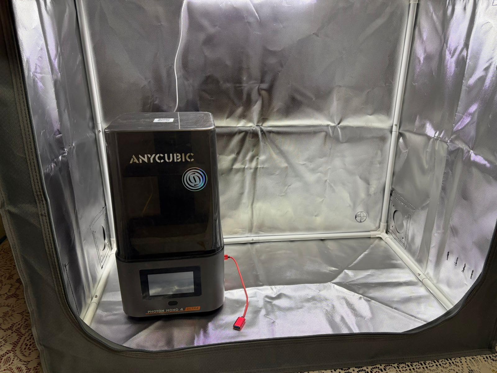 SKOUPHY Double Space Resin 3D Enclosure with Ventilation Kit LED Light, 3D Printer Vented Enclosure Tent Cover Iron Frame Eliminate Odors Isolate Noise for LCD Resin UV 3D Printer 33*18.9*28.7inch customer photo 2