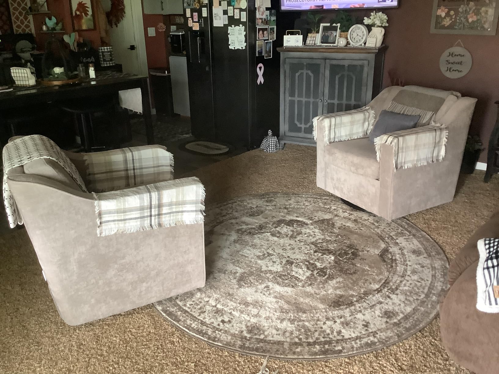 Swivel Accent Chairs Set of 2, 360-degree Swivel Upholstered Club Armchairs for Living Room, Comfy Single Sofa Reading Chair with Deep Seat, Metal Swivel Base, Chenille Fabric, Beige customer photo 2