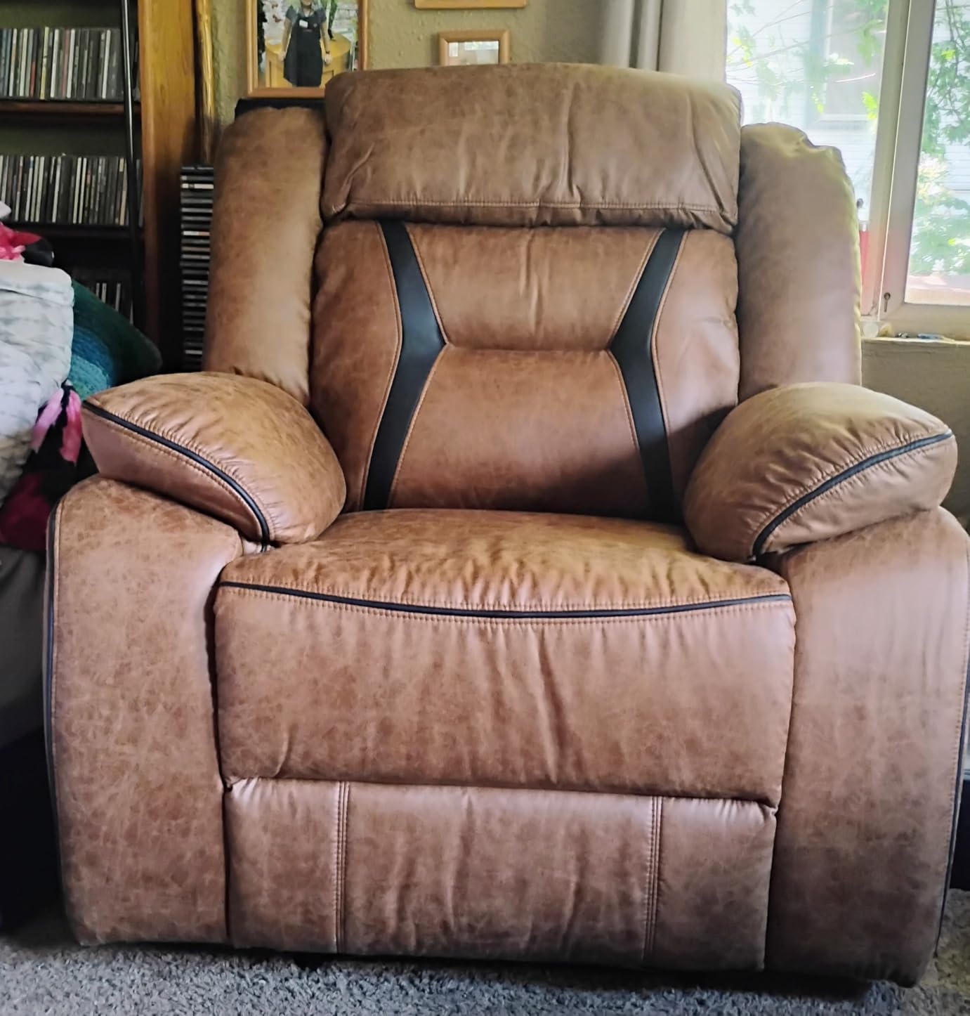 EBELLO Manual Reclining Sectional Sofa for Living Room, L-Shaped Sectional Corner Reclining Couches with Center Console, Hidden Cup Holders and Storage, Brown customer photo 1