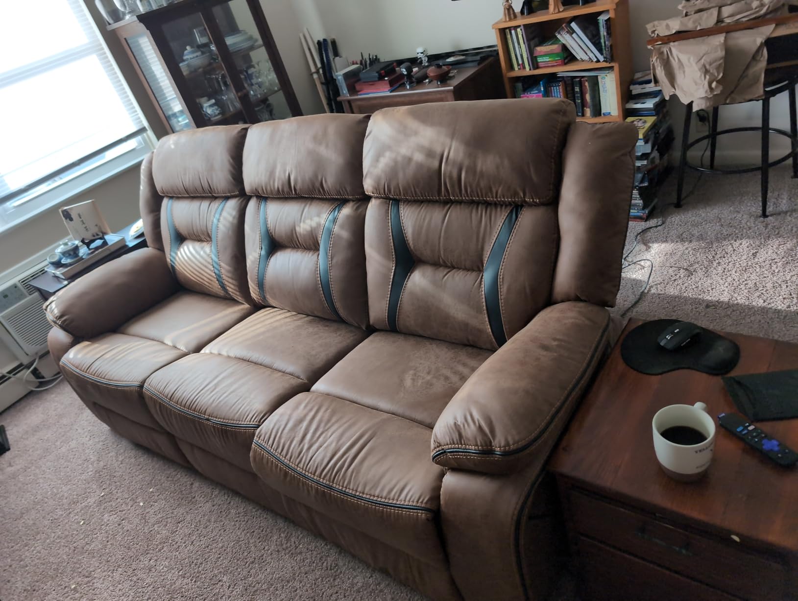EBELLO Manual Reclining Sectional Sofa for Living Room, L-Shaped Sectional Corner Reclining Couches with Center Console, Hidden Cup Holders and Storage, Brown customer photo 2