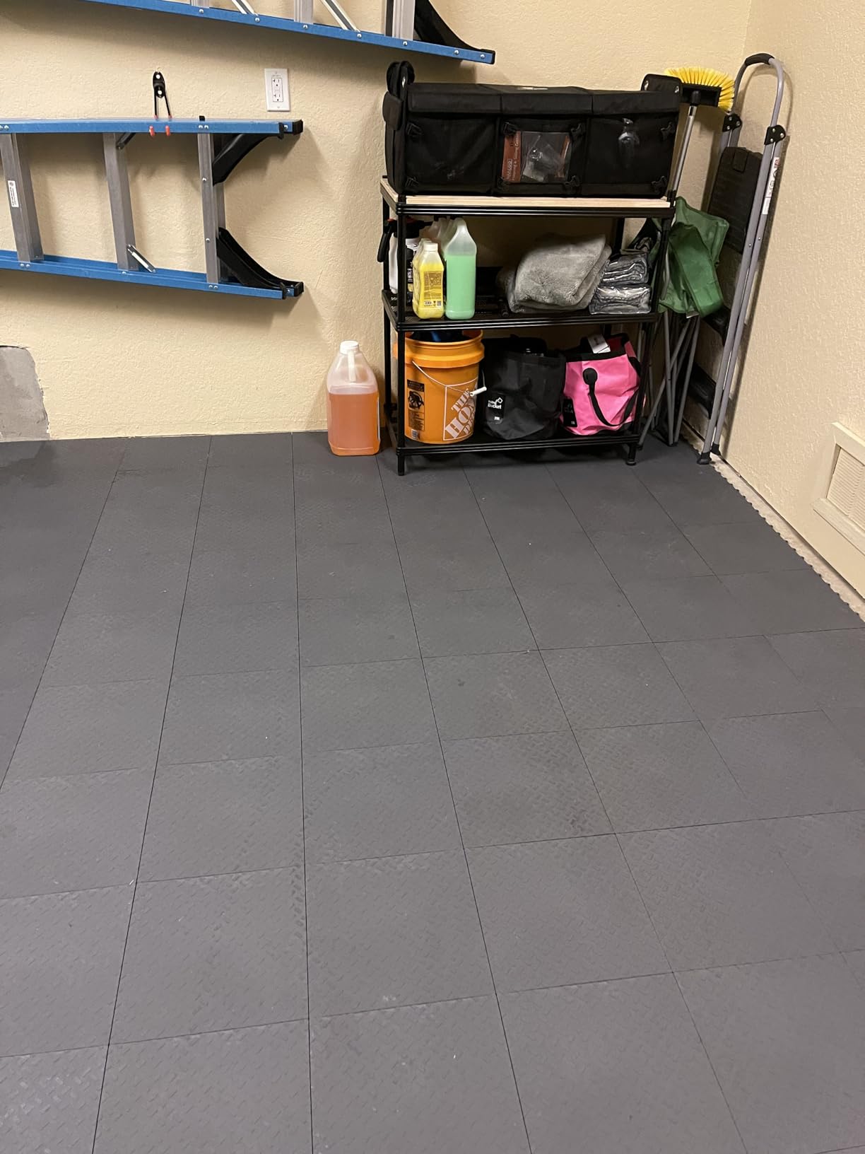 Garage Floor Tiles Interlocking Garage Flooring Tiles Pack of 48 Antislip Oil and Stain Resistant, 40000 LBS Load Capacity (Black, 12 inch x 12 inch, Non Drain Tiles) customer photo 2