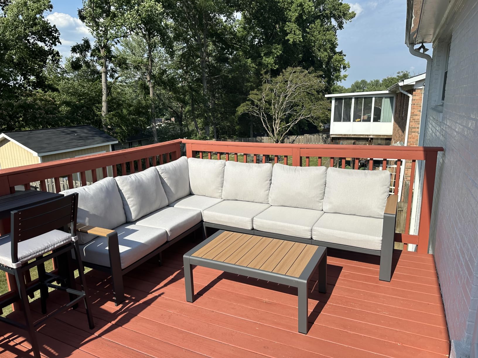Aluminum Outdoor Patio Furniture Set 6 Seats, Outdoor Sectional Corner Sofa with Thick Waterproof Cushions & Coffee Table, Patio Conversation Sets for Backyard, Porch, Balcony, Deck, Gray customer photo 1