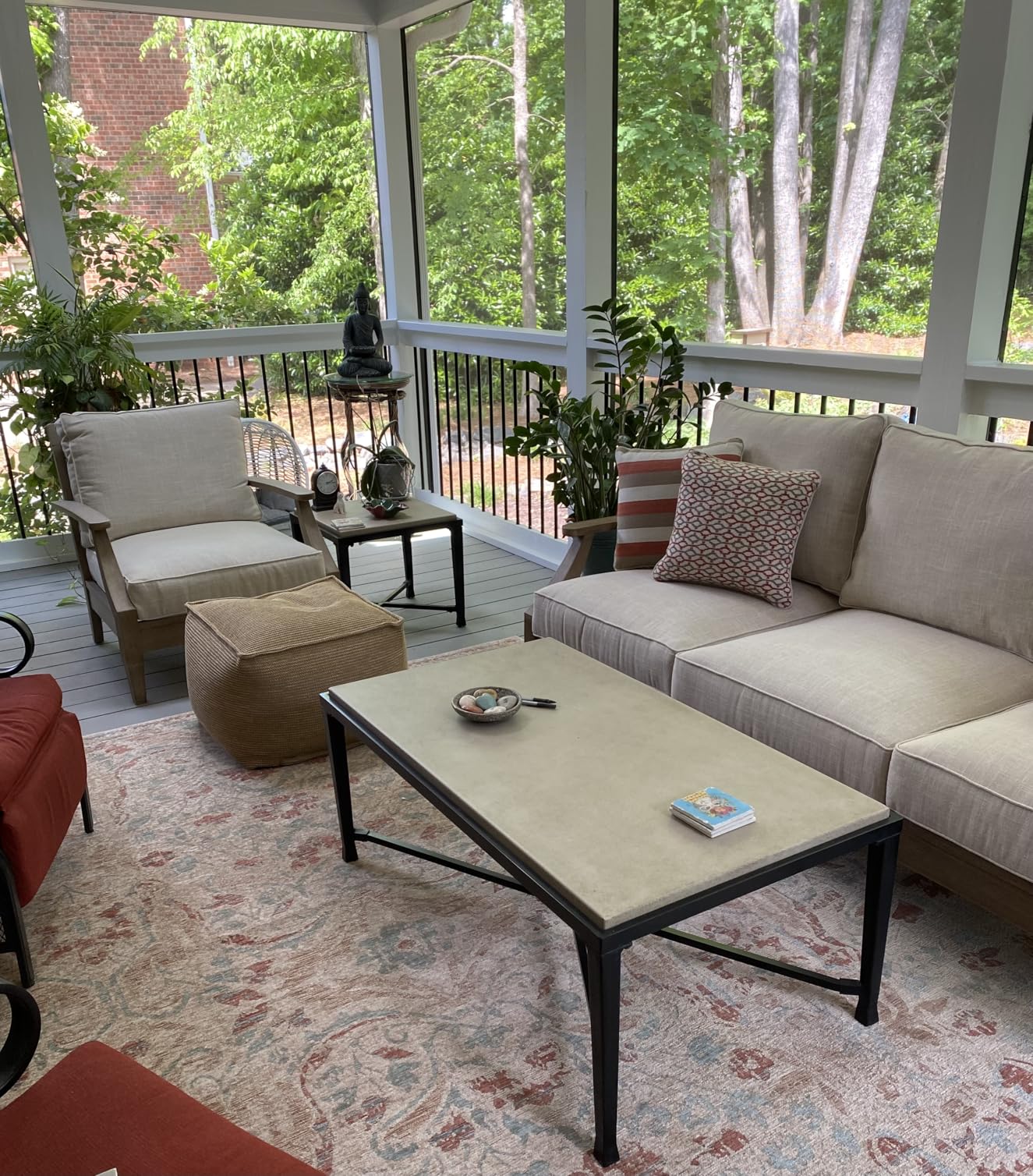 Signature Design by Ashley 4-Piece L-Shape Clare View Outdoor Sectional, Patio Conversation Furniture Set, Eucalyptus Wood with Nuvella Fabric Cushions for Backyard, Beige customer photo 2