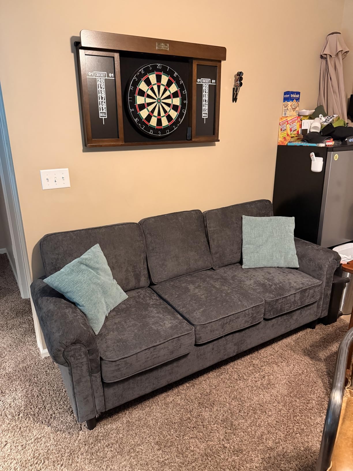 Kingfun 3 Seater Couch, Mid Century Modern Sofa with Rolled Arms and Deep Seats, Fluffy Comfort for Living Room, Apartment, Easy Assembly, Beige customer photo 1