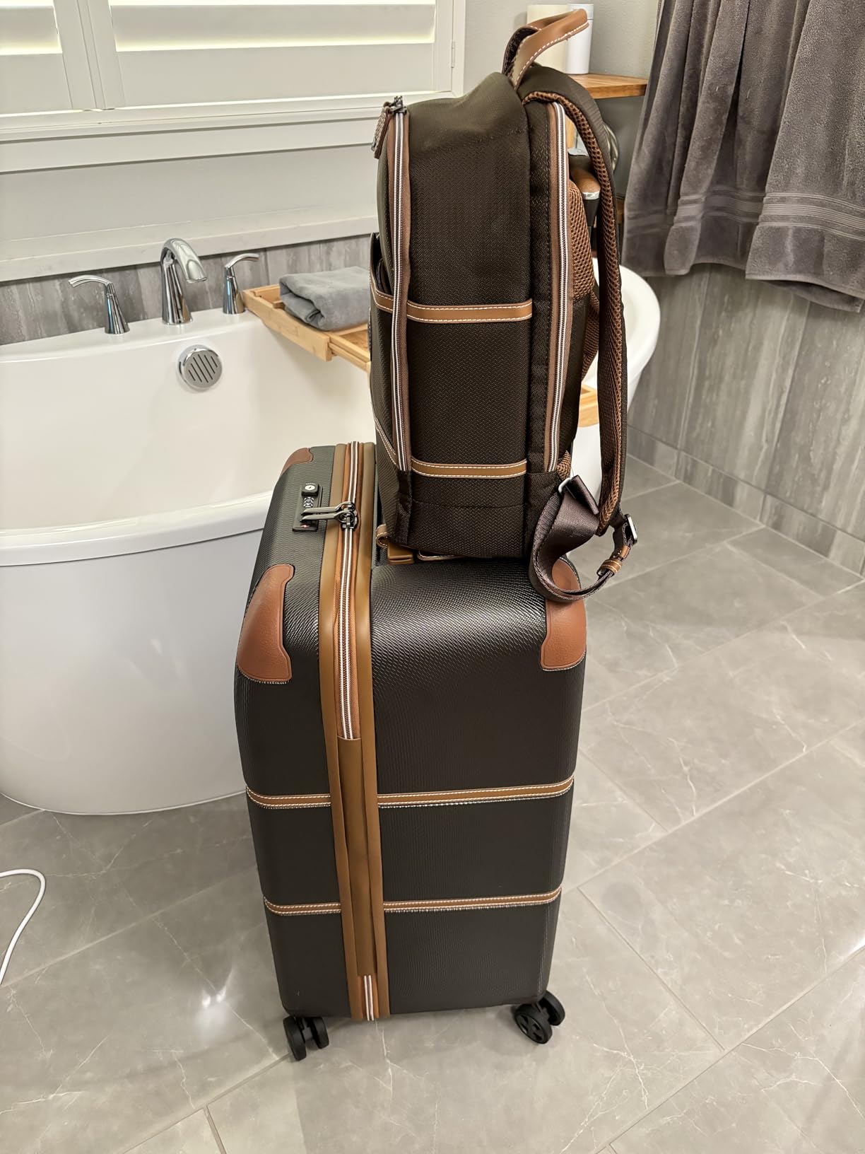 Delsey Chatelet Air 2.0 Carry-On Plus Suitcase 20 Inch, Hardside Polycarbonate Luggage, Dual-Density Spinner Wheels, TSA Lock, USB Port, Beige Rose customer photo 2