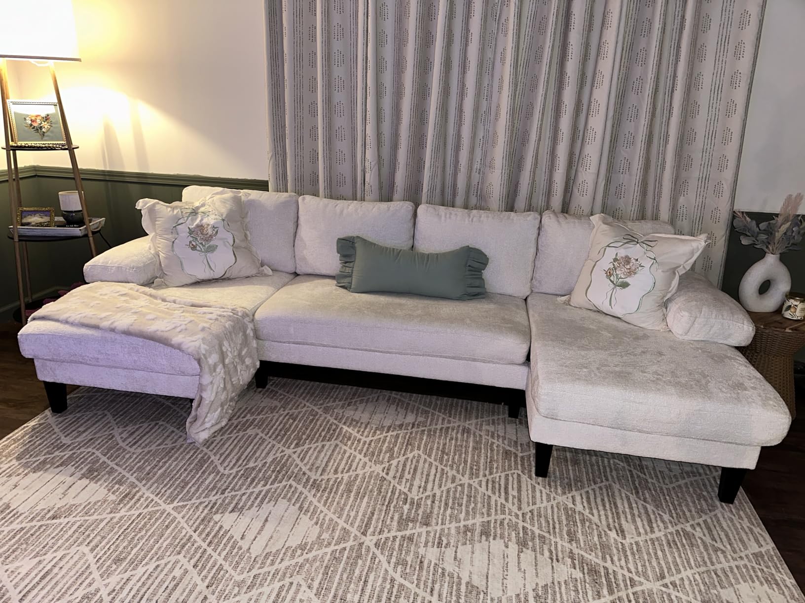 U-Shaped Sectional Couches for Living Room, 112 Inch Modern Sectional Couch, Dark Grey Chenille Sofa with Double Chaise for Apartment customer photo 2