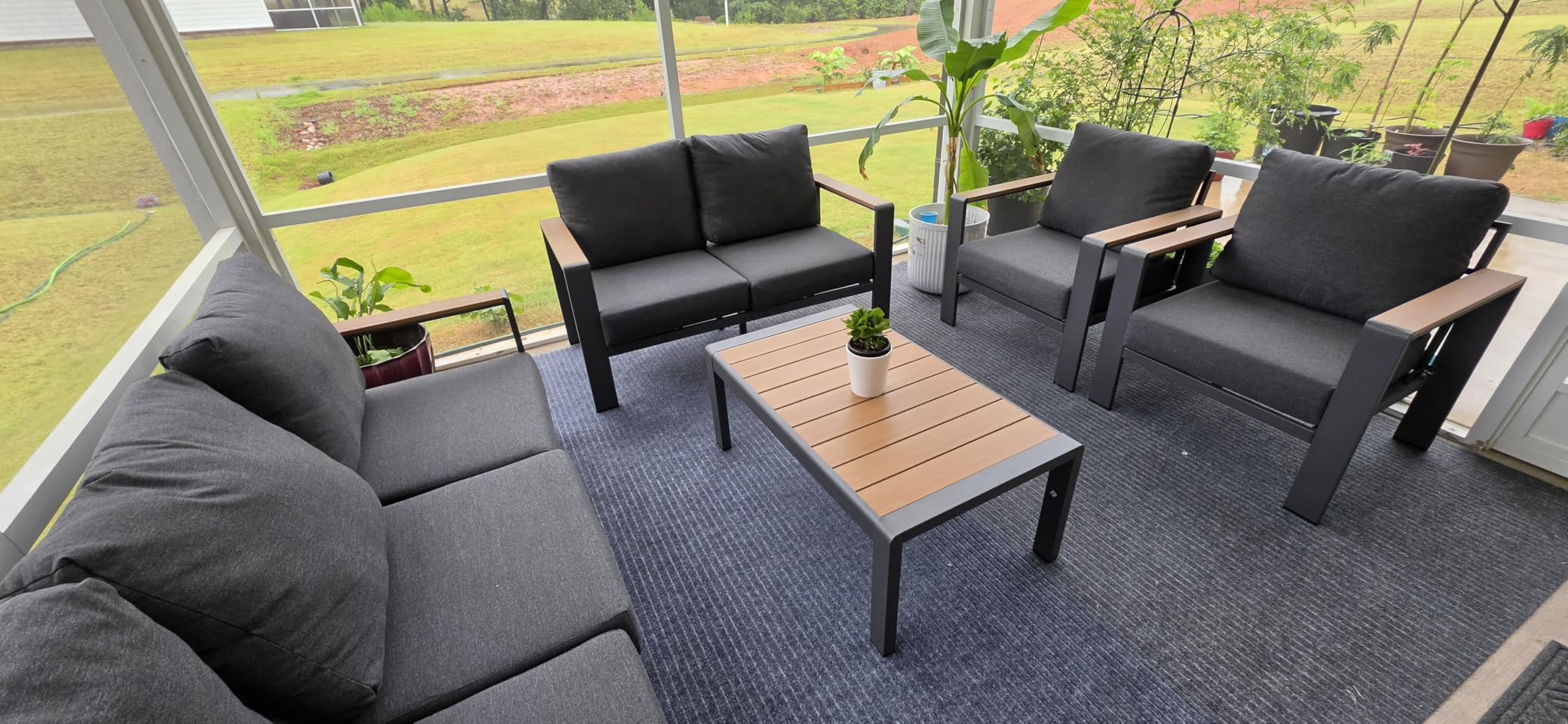Aluminum Outdoor Patio Furniture Set with Coffee Table, 4 Piece Patio Conversation Sets with Washable Thick Cushions, Outdoor Sectional Furniture Set for Poolside, Balcony, Deck, Gray customer photo 2