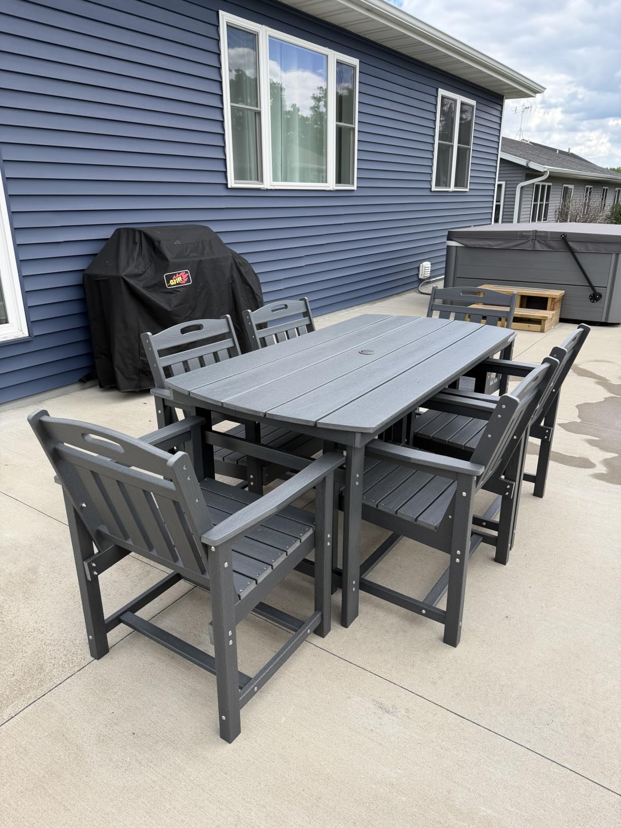 HDPE Outdoor Dining Set, Patio Table and Chairs Set, All-Weather 7-Piece Outside Table and 6 Chairs, 2