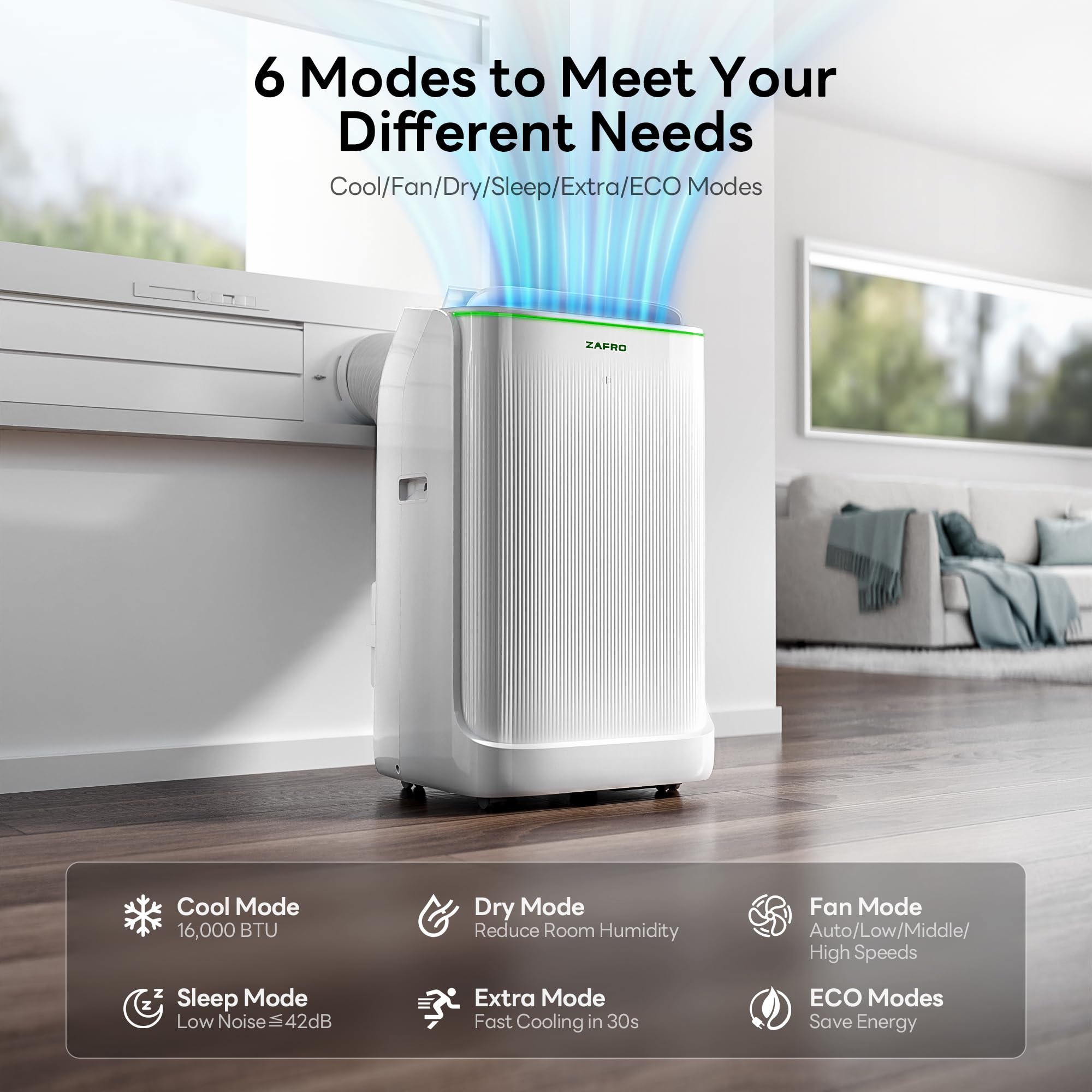 ZAFRO Smart Inverter Portable Air Conditioners, 16000 BTU (12000 BTU SACC) Dual Hose Portable AC Unit with Energy Saving/Ultra Quiet(42dB)/Drainage-free Cooling/APP/Remote for Multi-Scenario Use customer photo 2