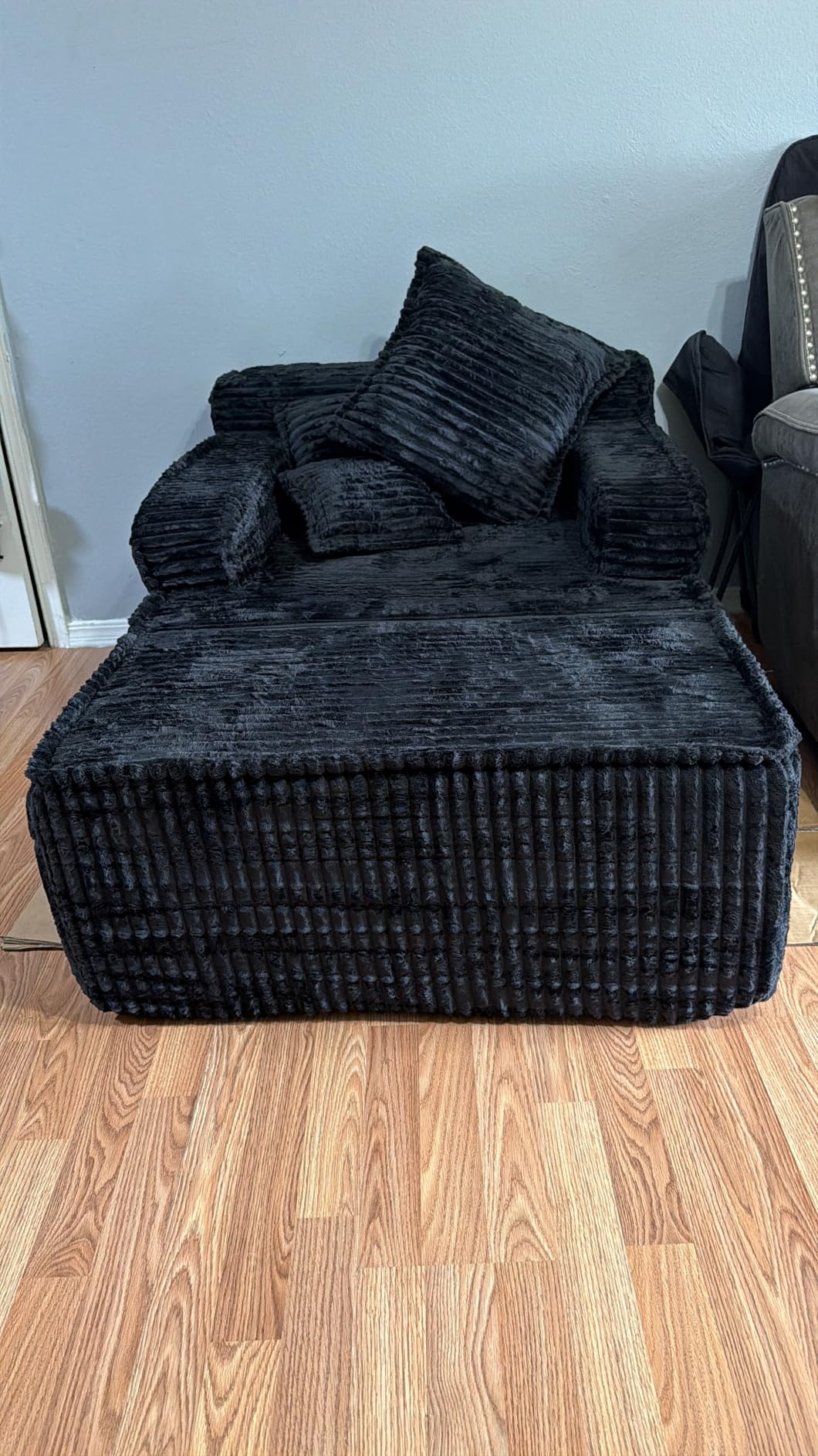 Chaise Lounge Chair Indoor, Boneless Chair with Ottoman, Comfy Reading Chair for Adults, Small Sofa Bed Couch for Living Room, Single Sleeper Chair Bed, Black customer photo 2
