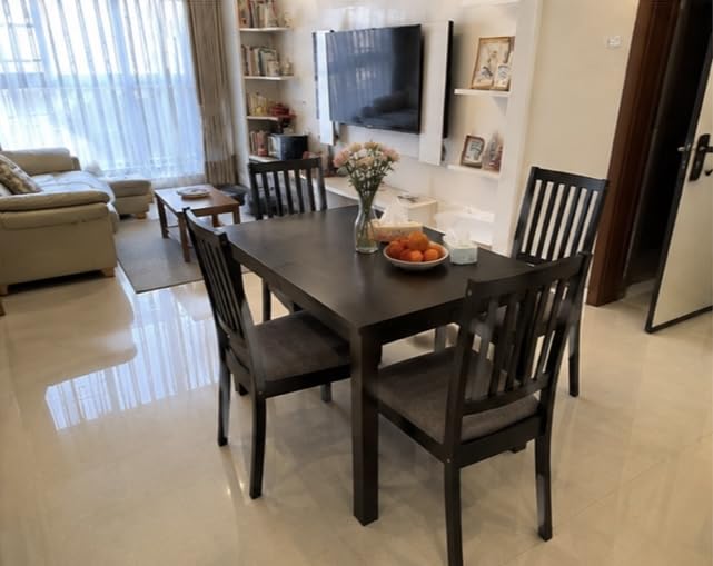 Giantex Dining Table Set for 4, Rectangular Kitchen Table Set w/4 Upholstered Chairs & Solid Rubber Wood Frame, Space-Saving Dinette Set for Small Space, Dining Room, Breakfast Nook customer photo 1