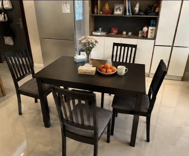 Giantex Dining Table Set for 4, Rectangular Kitchen Table Set w/4 Upholstered Chairs & Solid Rubber Wood Frame, Space-Saving Dinette Set for Small Space, Dining Room, Breakfast Nook customer photo 2