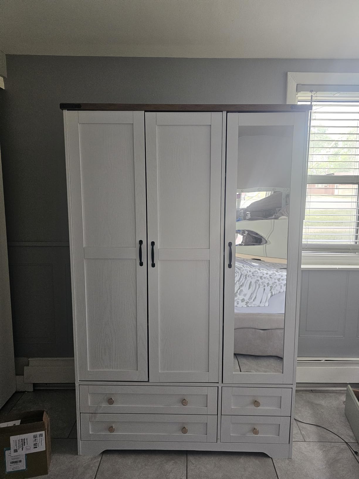 Brafab Armoire Wardrobe Closet with 3 Modern Doors and Mirror, 71