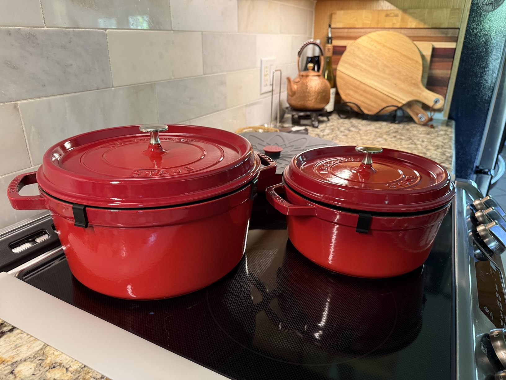 STAUB Cast Iron Round Cocotte, Dutch Oven, 7-quart, serves 7-8, Made in France, Cherry customer photo 1