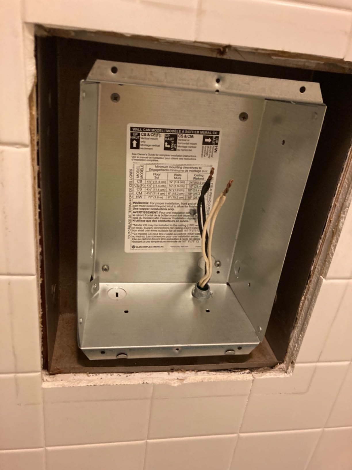Cadet Com-Pak Bath Electric Wall Heater Complete Unit with Thermostat and Timer (Model: CBC103TW, Part: 65101), 3415 BTU, 240/120 Volt, 1000 Watt, White customer photo 2