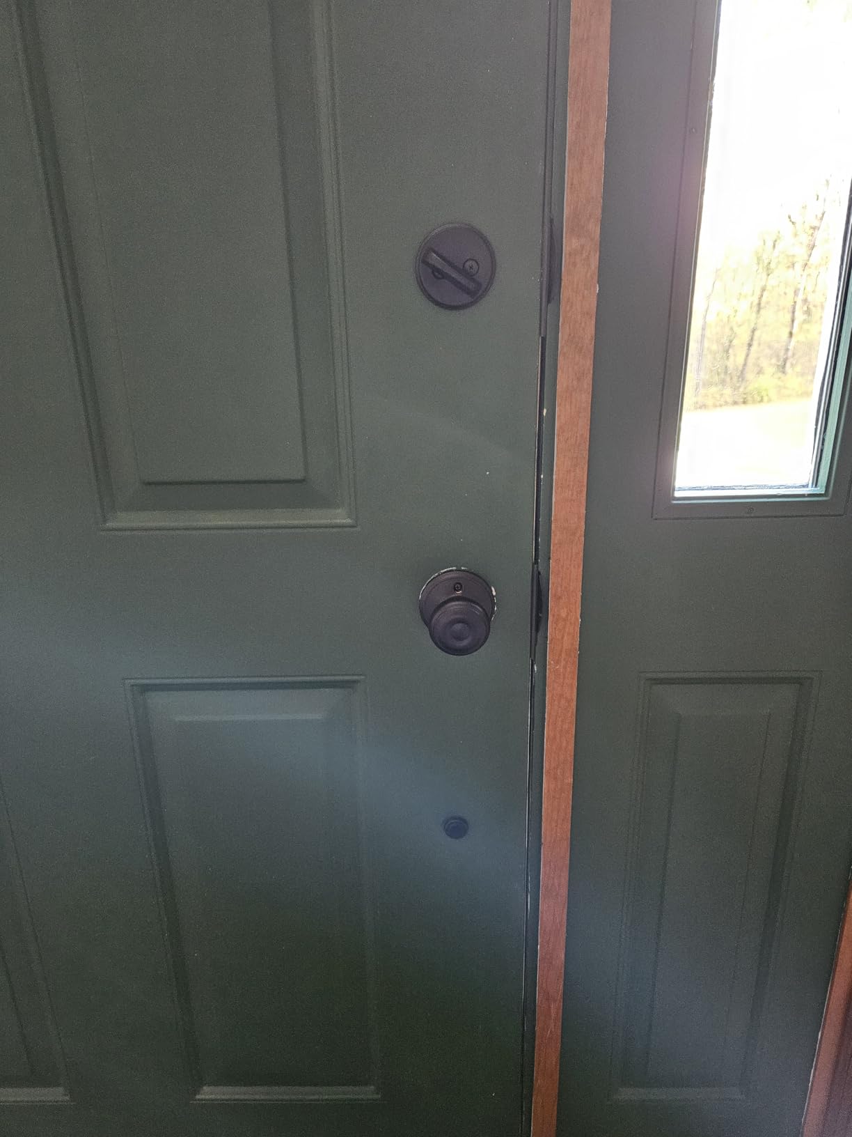 Schlage Front Door Entry Handleset, Georgian Knob, Aged Bronze | Front door handleset with deadbolt & interior knob, Easy install, Universal fit, Certified security & durability, 2 keys customer photo 2