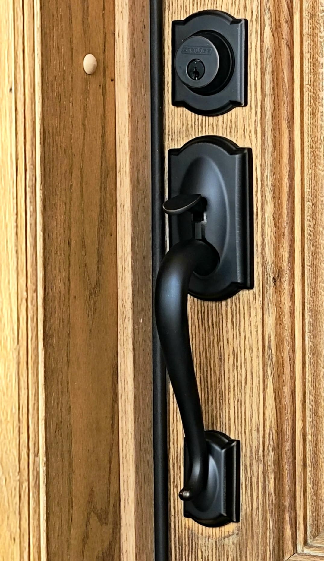 Schlage F60 V CAM 619 ACC Camelot Front Entry Handleset with Accent Lever, Deadbolt Keyed 1 Side, Satin Nickel customer photo 2