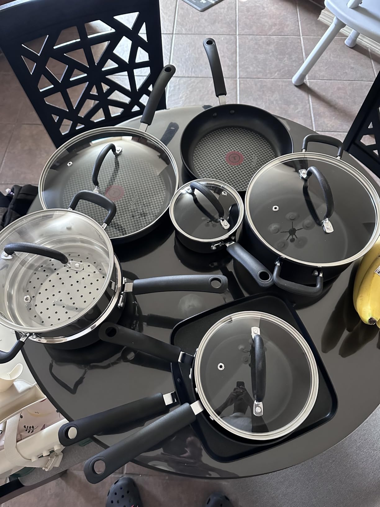 T-fal Ultimate Hard Anodized Nonstick Pots and Pans Set 14 Piece, Oven Broiler Safe 400F, Kitchen Cooking Set w/Fry Pans, Saucepans, Griddle, Dutch Oven, Dishwasher Safe, Cookware, Onyx customer photo 1