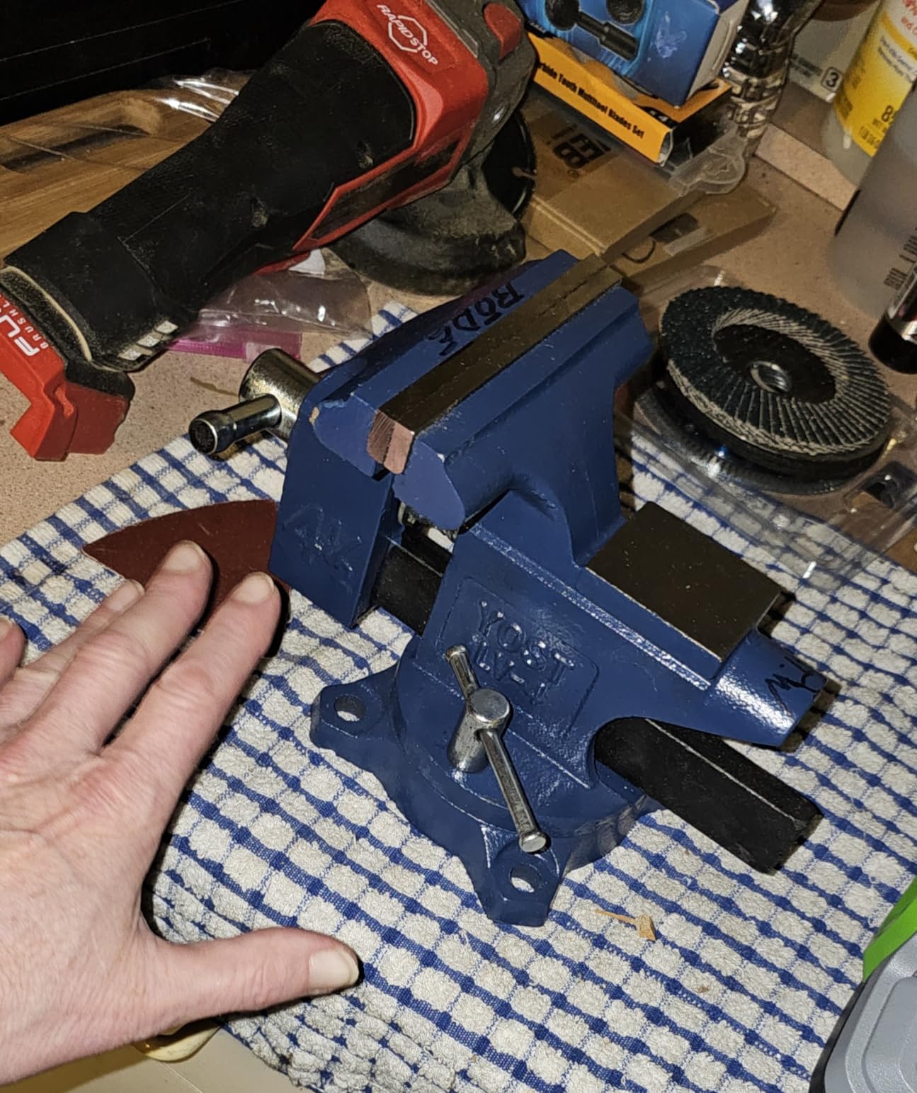 Yost Vises LV-4 Homeowner's Vise | 4.5 Inch Jaw Width with a 3 Inch Jaw Opening Home Vise | Secure Grip with Swivel Base | Blue customer photo 1