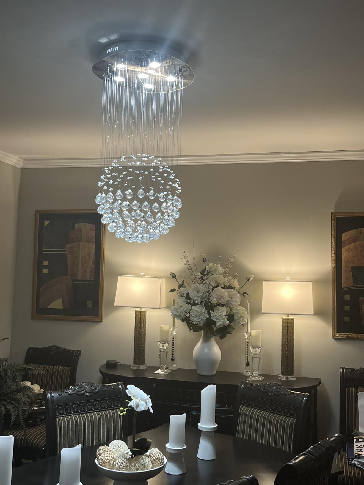 Saint Mossi Chandelier Modern K9 Crystal Raindrop Chandelier Lighting Flush mount LED Ceiling Light Fixture Pendant Lamp for Dining Room Bathroom Bedroom Livingroom 6 GU10 LED Bulbs Required H32 X D18 customer photo 2