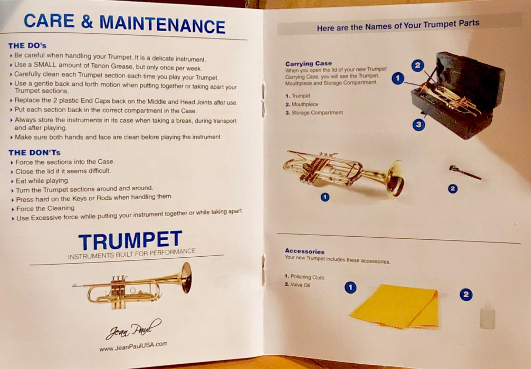 Jean Paul TR-430 Intermediate Bb Trumpet, Rose Brass Leadpipe, 0.465