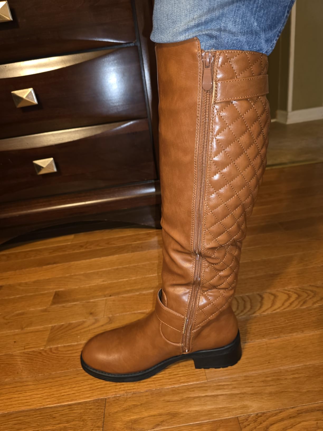 DREAM PAIRS Women's Knee-High Boots Comfortable Chunky Block Heel Round Toe Side Zipper Riding Fashion Buckles Biker Motorcycle Boots customer photo 2